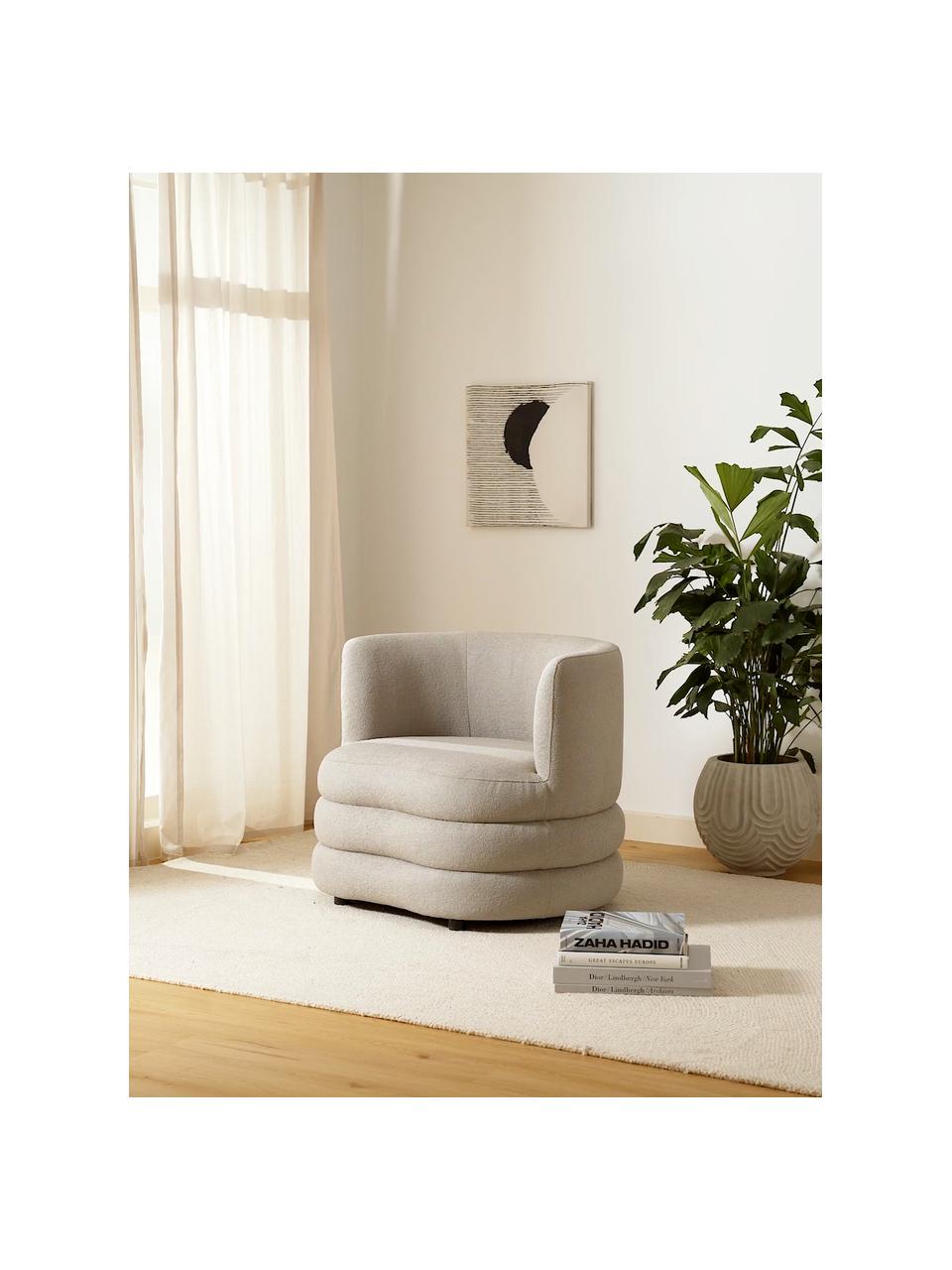 Designer bouclé fauteuil Solomon, Bekleding: 100% polyester, Frame: massief sparrenhout, FSC-, Poten: kunststof, Bouclé lichtgrijs, B 95 x D 80 cm