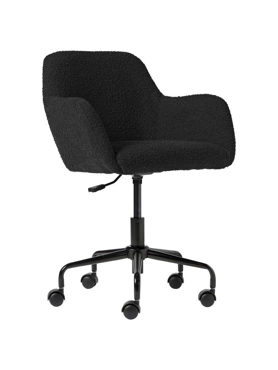 Bouclé-Schreibtischstuhl Lucie, Bezug: 80 % Polyester (Bouclé), , Beine: Metall, pulverbeschichtet, Rollen: Kunststoff, Bouclé Schwarz, Schwarz, B 57 x T 57 cm