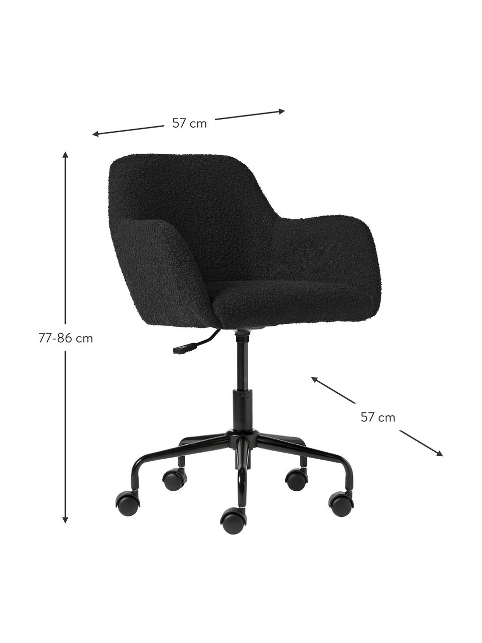 Chaise de bureau en tissu bouclé Lucie, Tissu bouclé noir, noir, larg. 57 x prof. 57 cm