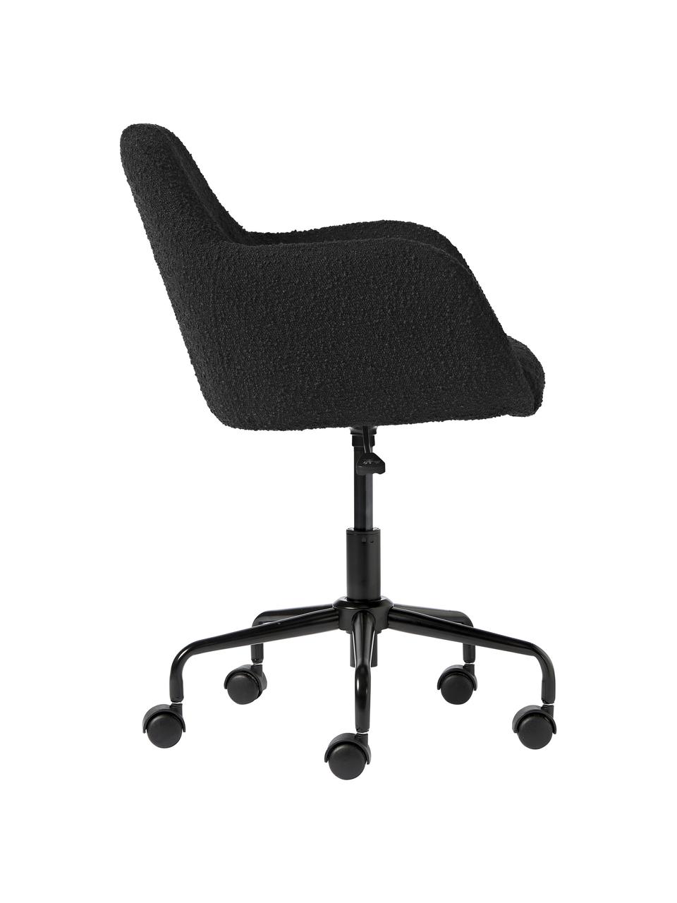 Silla de escritorio en tejido bouclé Lucie, Patas: metal con pintura en polv, Ruedas: plástico, Bouclé negro, negro, An 57 x F 57 cm