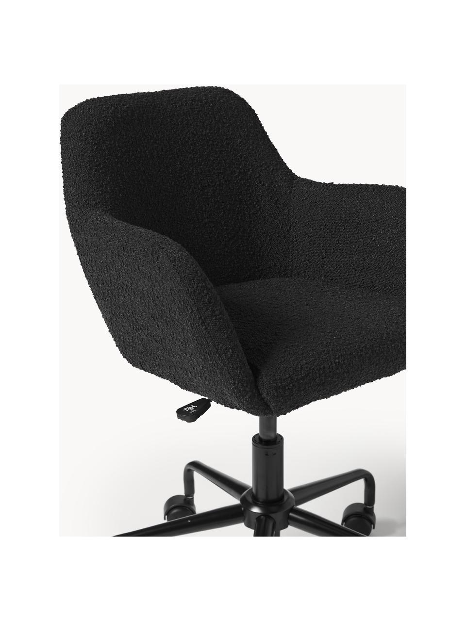 Chaise de bureau en tissu bouclé Lucie, Bouclé noir, pieds noirs, larg. 57 x prof. 57 cm