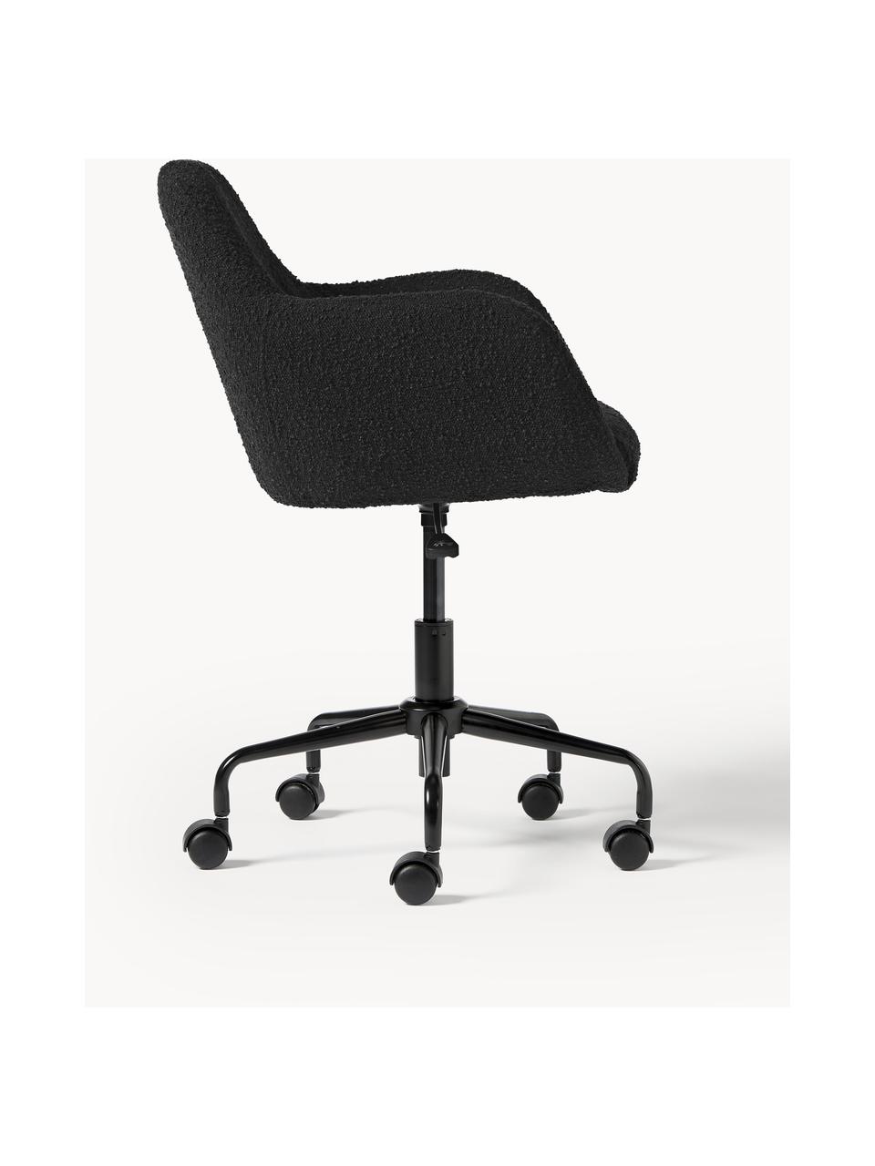 Chaise de bureau en tissu bouclé Lucie, Bouclé noir, pieds noirs, larg. 57 x prof. 57 cm
