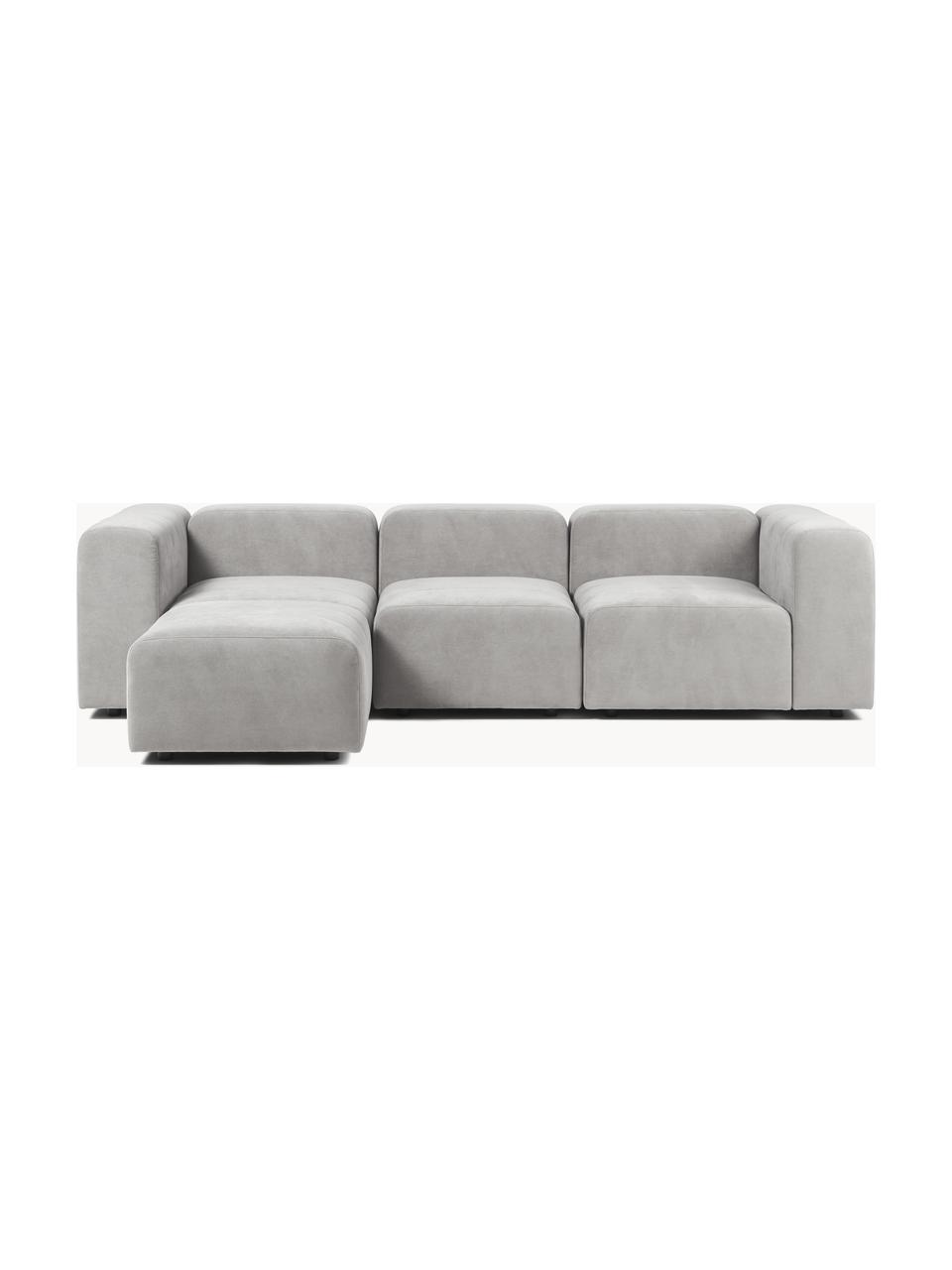 Canapé modulable 4 places avec pouf Lena, Tissu gris clair, larg. 284 x prof. 181 cm