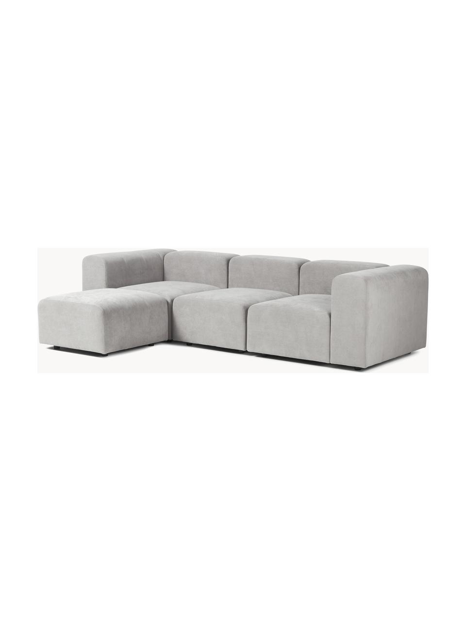 Modulares Sofa Lena (4-Sitzer) mit Hocker, Bezug: Webstoff (88% Polyester, , Gestell: Kiefernholz, Schichtholz,, Webstoff Hellgrau, B 284 x T 181 cm