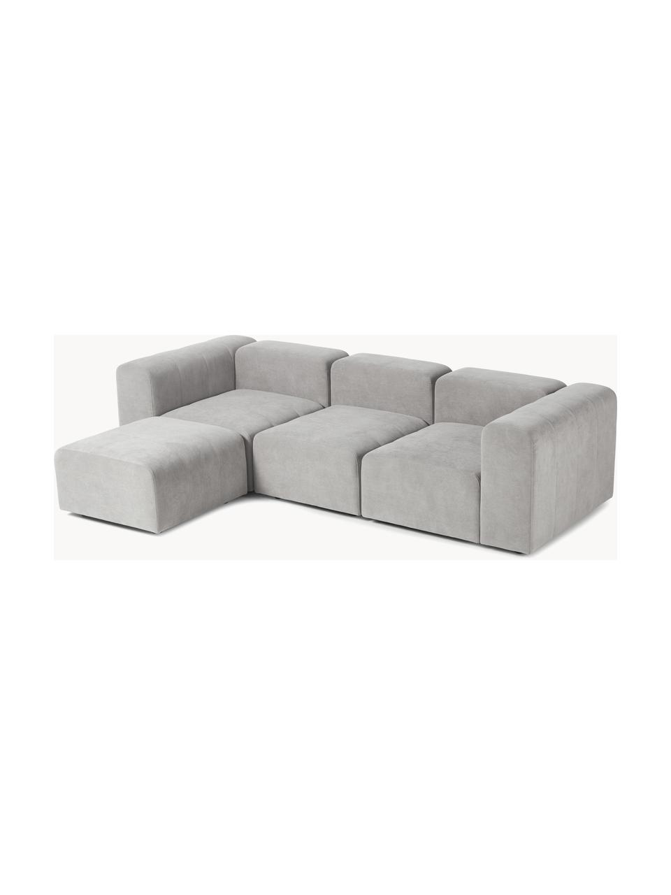 Canapé modulable 4 places avec pouf Lena, Tissu gris clair, larg. 284 x prof. 181 cm