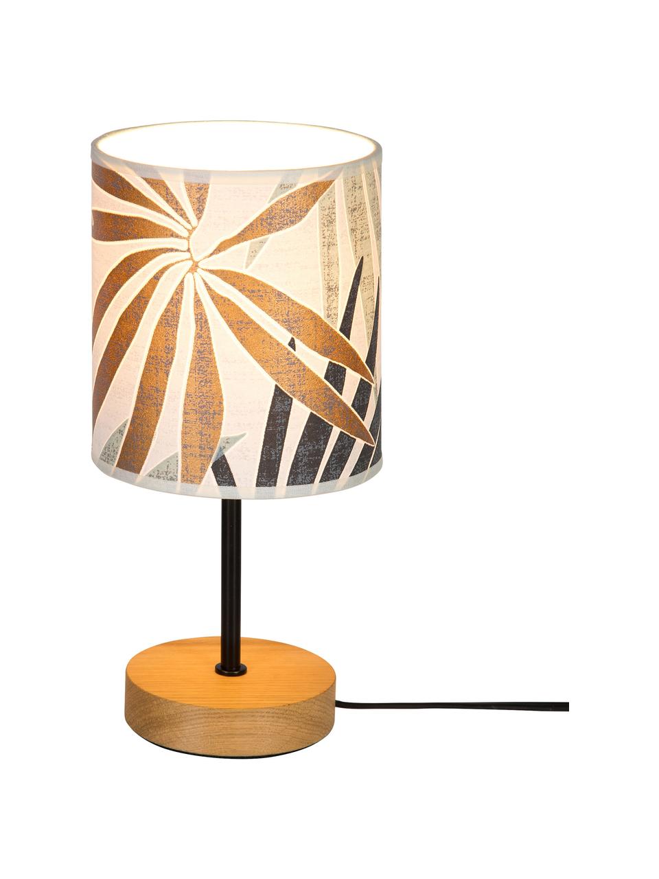 Tischlampe Hoja mit Dschungel-Print, Lampenschirm: Papier, Beige, Grün, Goldfarben, Ø 13 x H 34 cm