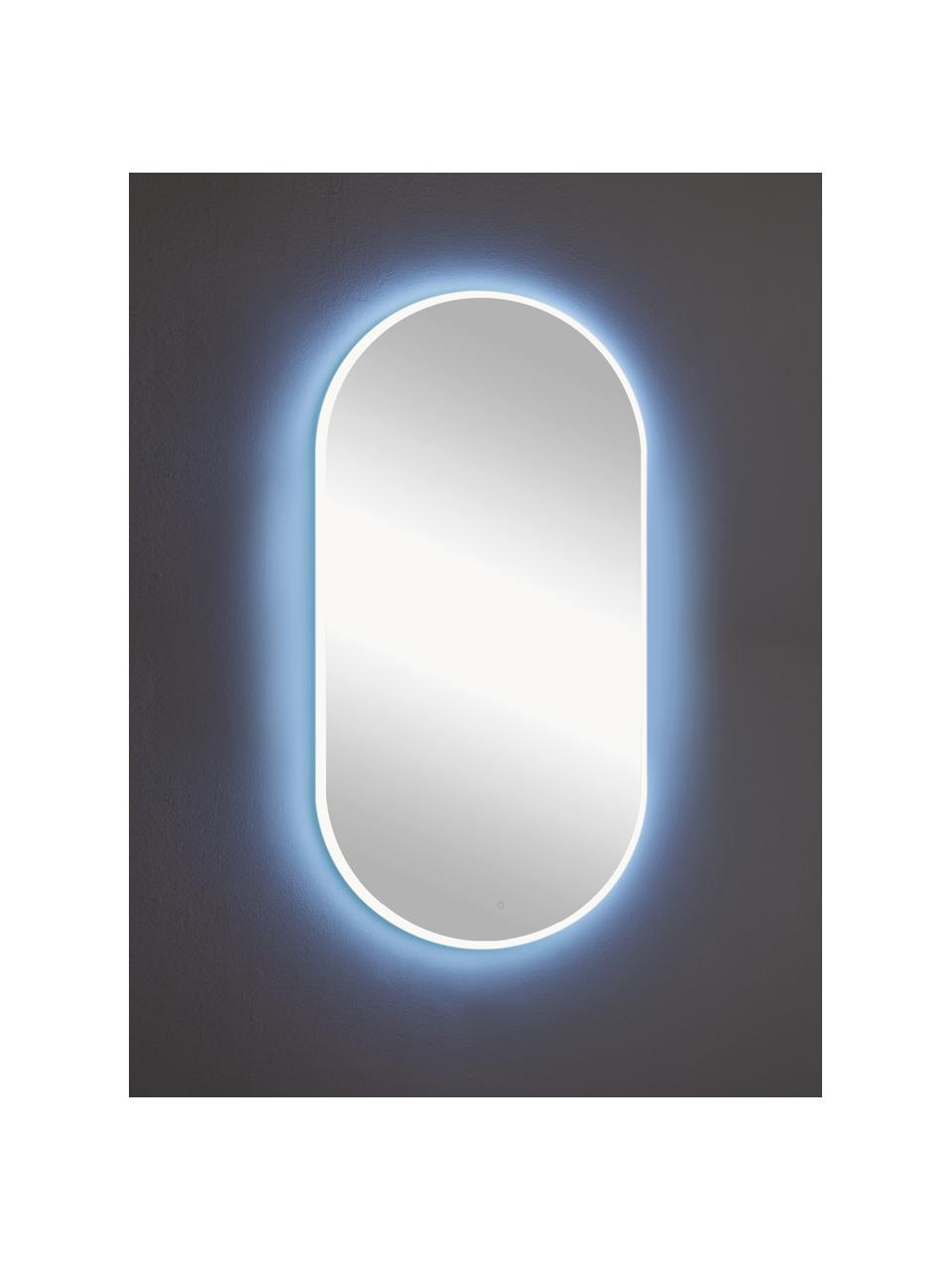 Specchio ovale da parete con illuminazione a LED Starlight, Lastra di vetro, Bianco, Larg. 45 x Alt. 90 cm