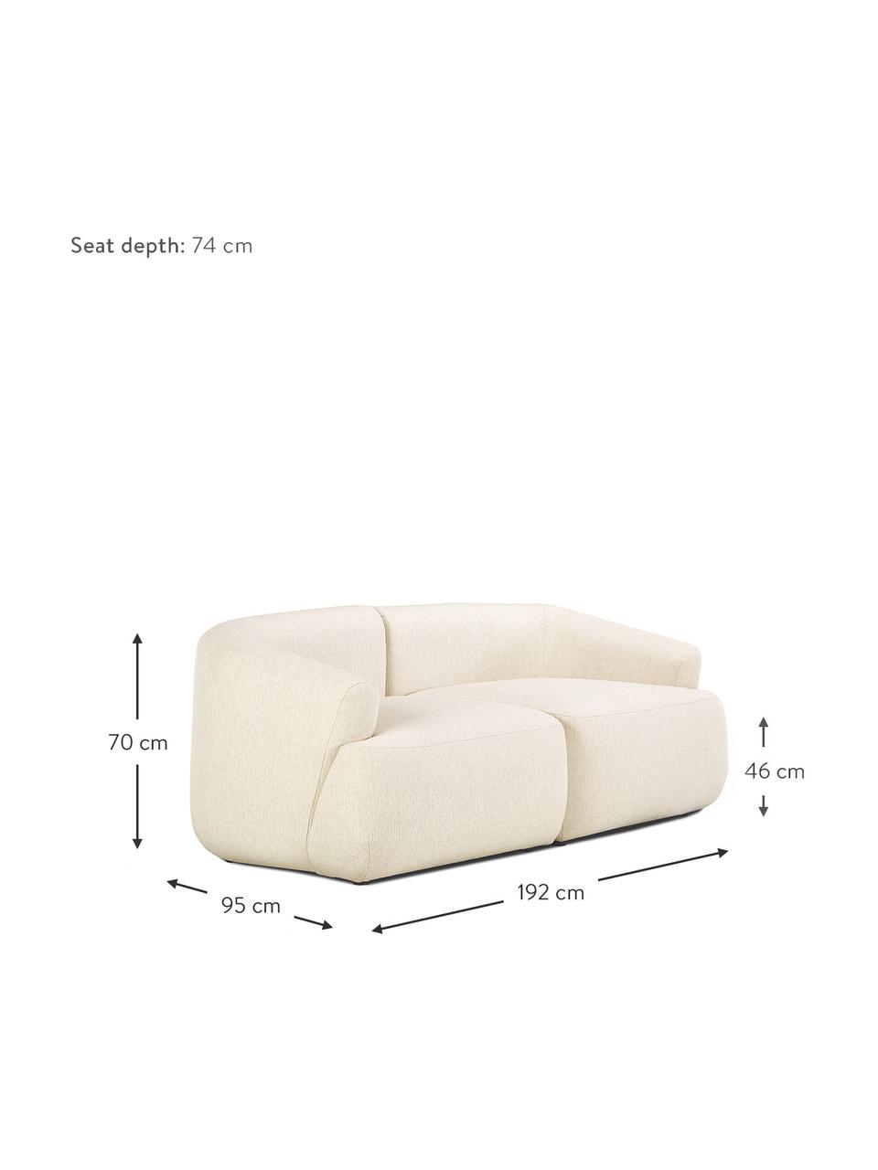 Modulaire bank Sofia (2-zits), Bekleding: 100% polypropyleen. Met 2, Frame: massief grenen, spaanplaa, Poten: kunststof., Geweven stof crèmewit, B 192 x D 95 cm