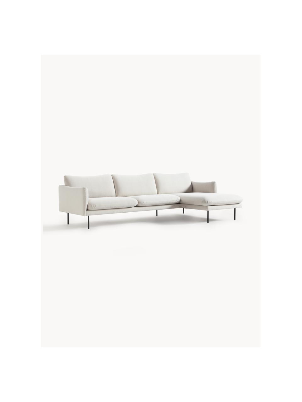 Sofá rinconera Moby, Tapizado: poliéster Alta resistenci, Estructura: madera de pino maciza, Patas: metal Este producto está , Tejido Off White, An 280 x F 160 cm, chaise longue derecha