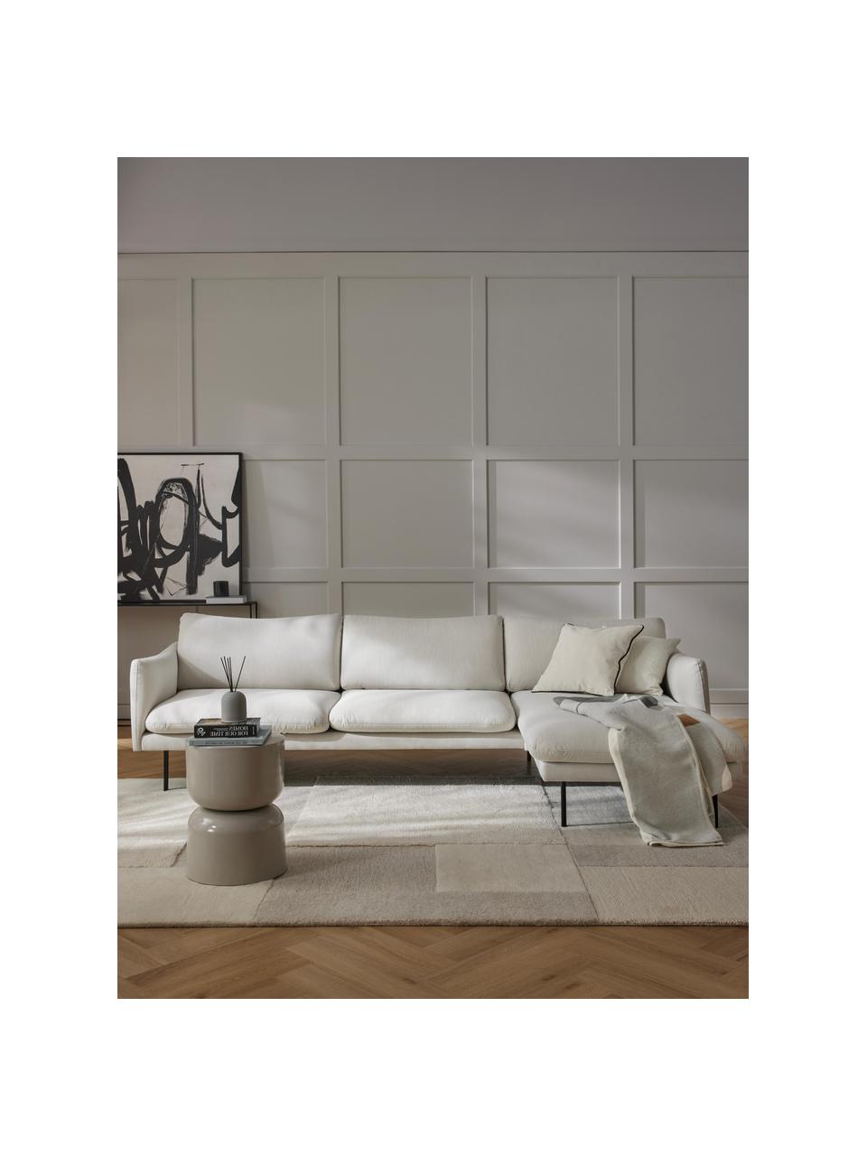 Sofá rinconera Moby, Tapizado: poliéster Alta resistenci, Estructura: madera de pino maciza, Patas: metal Este producto está , Tejido Off White, An 280 x F 160 cm, chaise longue derecha