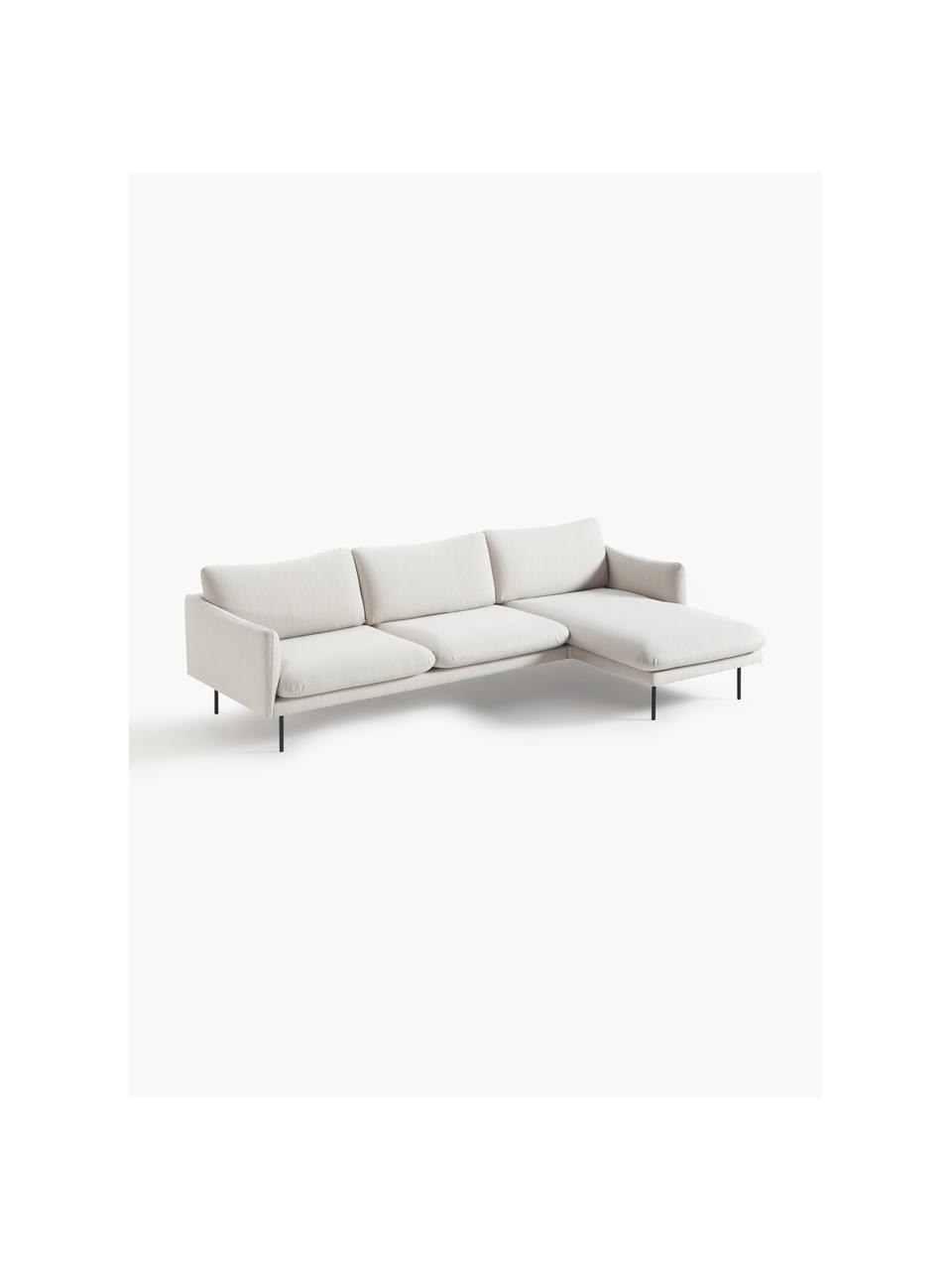 Sofá rinconera Moby, Tapizado: poliéster Alta resistenci, Estructura: madera de pino maciza, Patas: metal Este producto está , Tejido Off White, An 280 x F 160 cm, chaise longue derecha