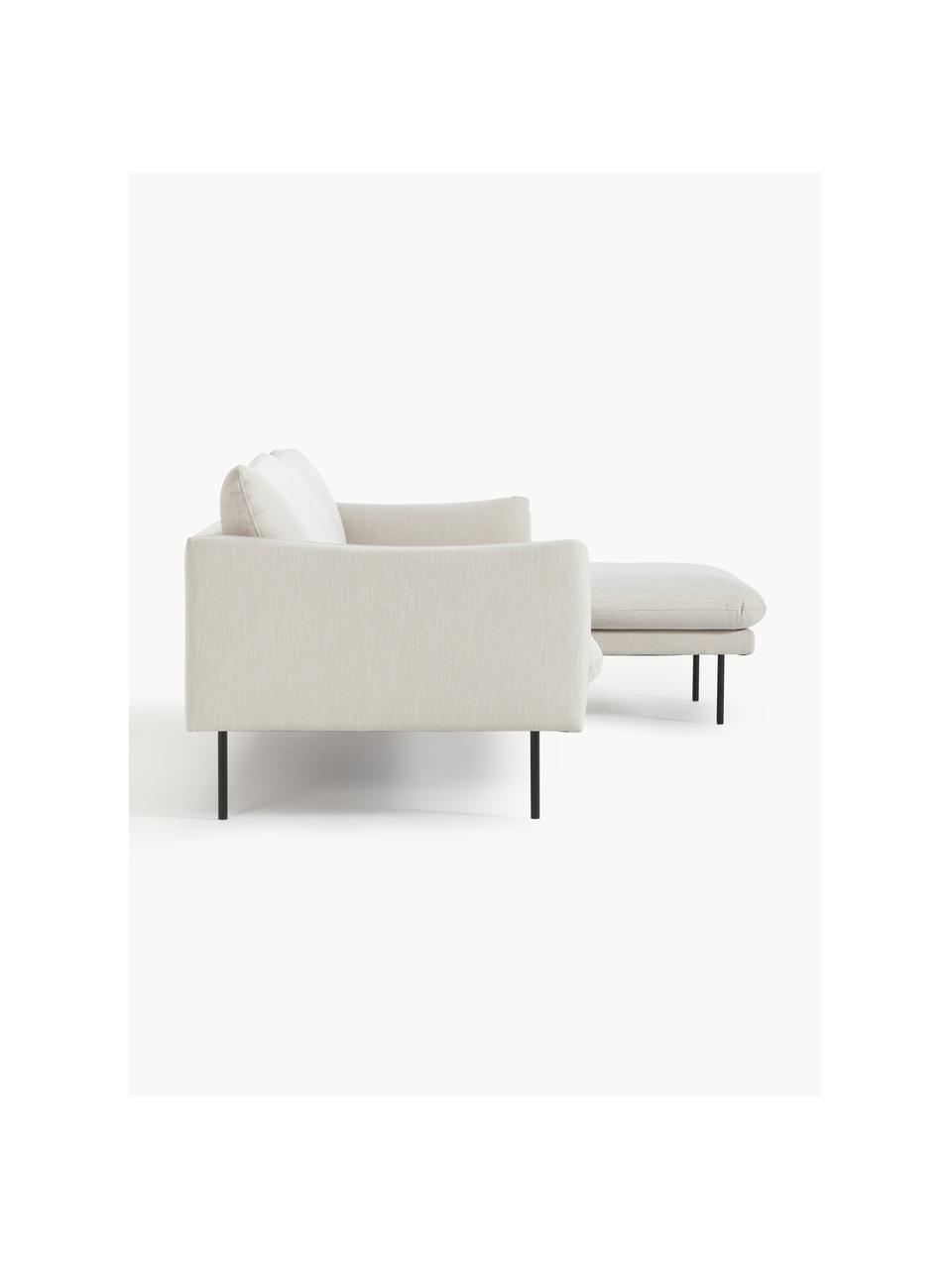 Ecksofa Moby, Bezug: Polyester Der hochwertige, Gestell: Massives Kiefernholz, Füße: Metall, pulverbeschichtet, Webstoff Off White, B 280 x T 160 cm, Eckteil rechts