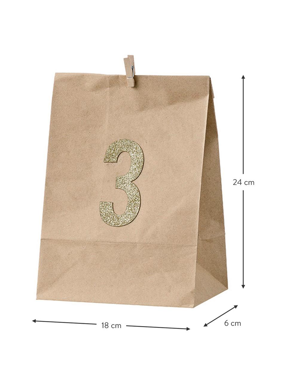 Sac cadeau en papier Advent haut. 24 cm, 4 élém., Carton, Brun, couleur dorée, larg. 18 x haut. 24 cm