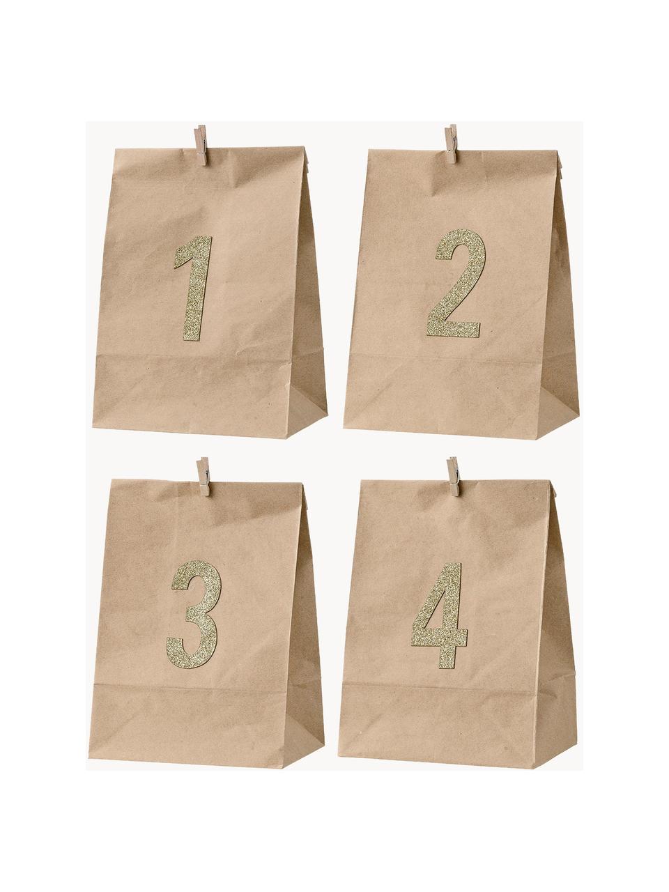 Set 4 sacchetti di carta Avvento, Carta, Marrone, dorato, Larg. 18 x Alt. 24 cm