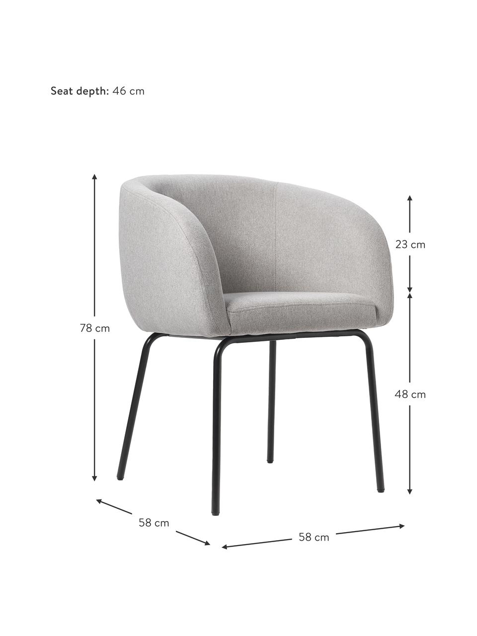 Sedia con braccioli Alani 2 pz, Rivestimento: 80% poliestere, 20% acril, Gambe: metallo verniciato a polv, Tessuto grigio chiaro, Larg. 58 x Prof. 58 cm