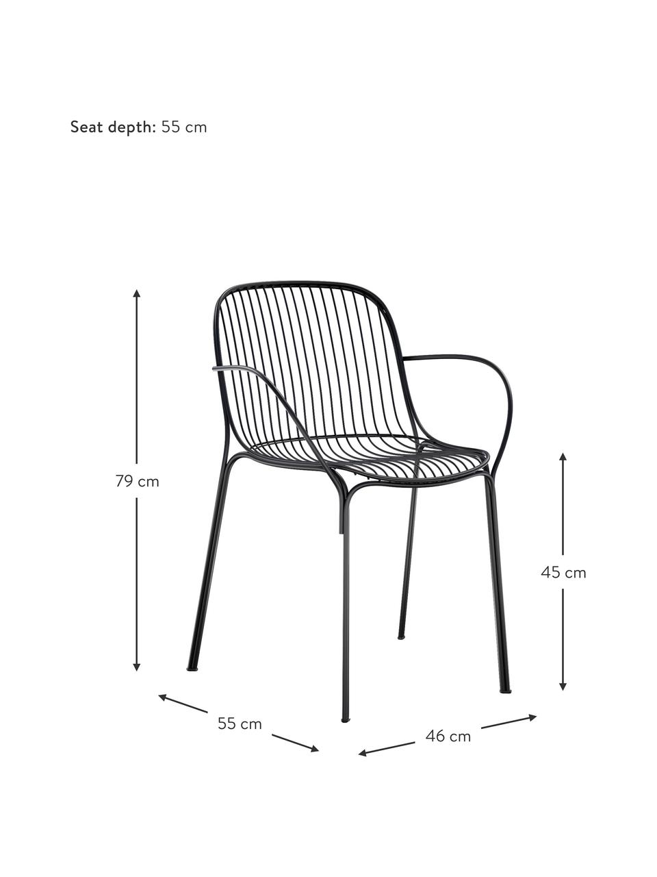 Tuin armstoel Hiray, Verzinkt staal, geverfd, Zwart, B 46 x D 55 cm