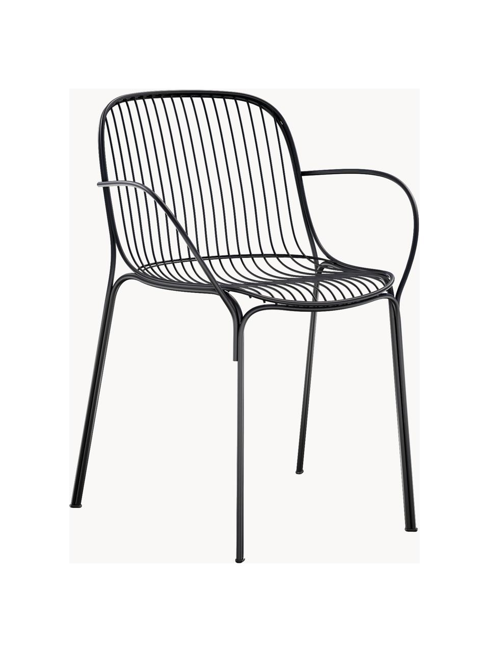 Zahradní židle s područkami Hiray, Pozinkovaná lakovaná ocel, Černá, Š 46 cm, V 55 cm