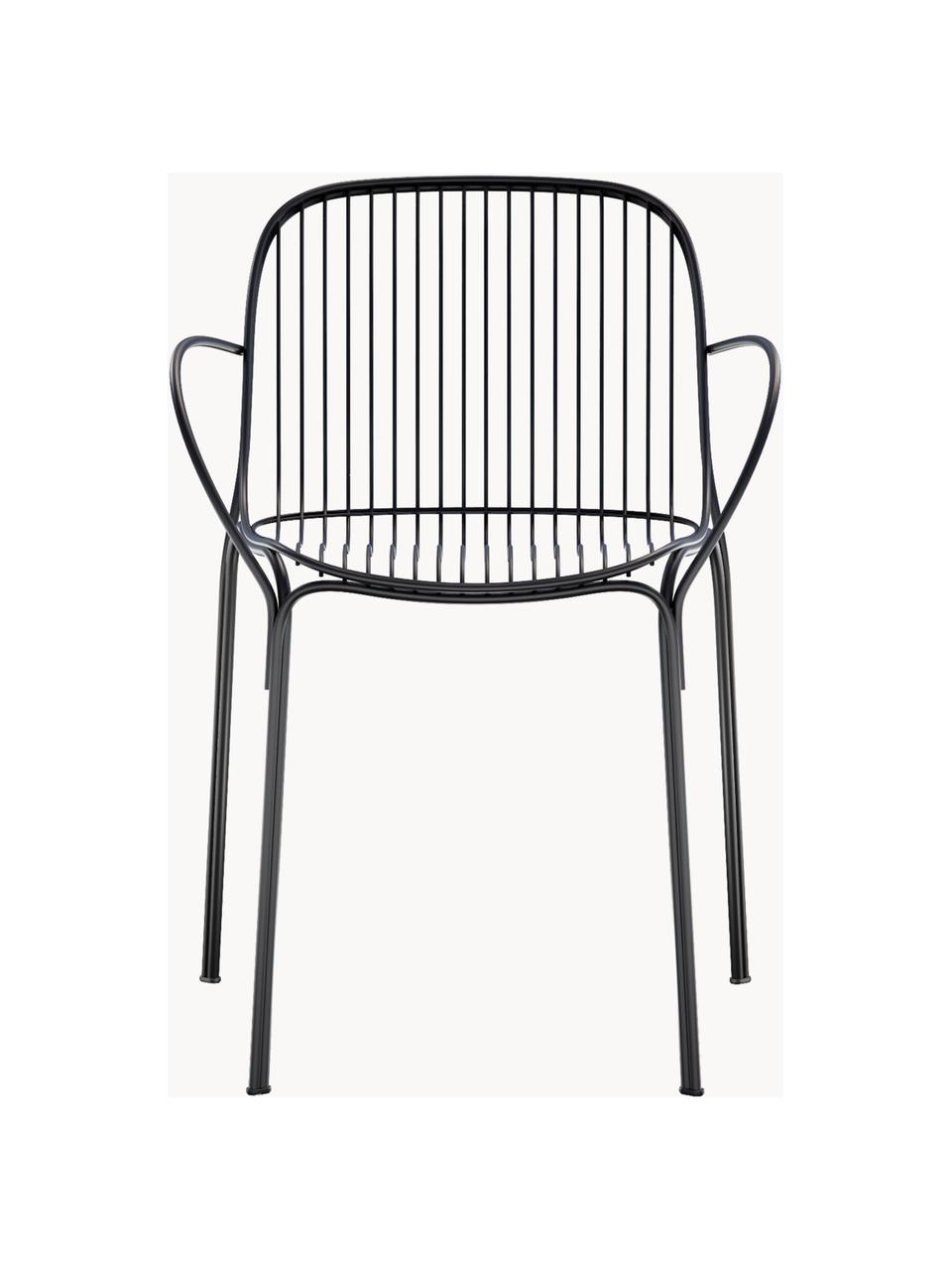 Chaise de jardin à accoudoirs Hiray, Acier galvanisé, laqué, Noir, larg. 46 x prof. 55 cm