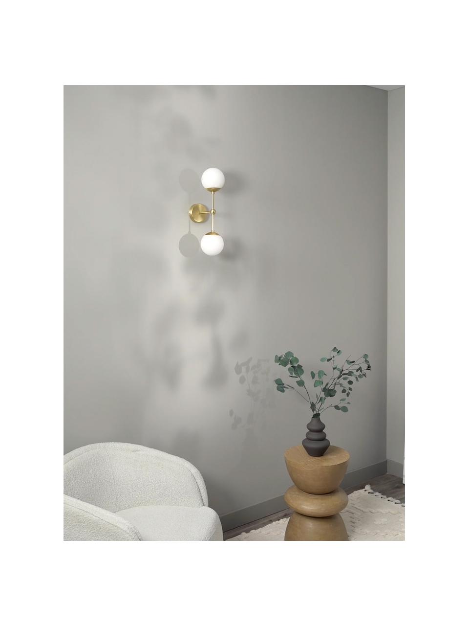 Veľká nástenná lampa z opálového skla Beth, Biela, mosadzná, H 20 x V 45 cm
