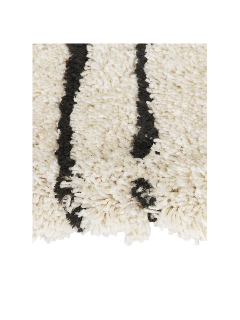 Tapis rond moelleux à poils longs Dunya, tufté main, Beige, noir, Ø 140 cm