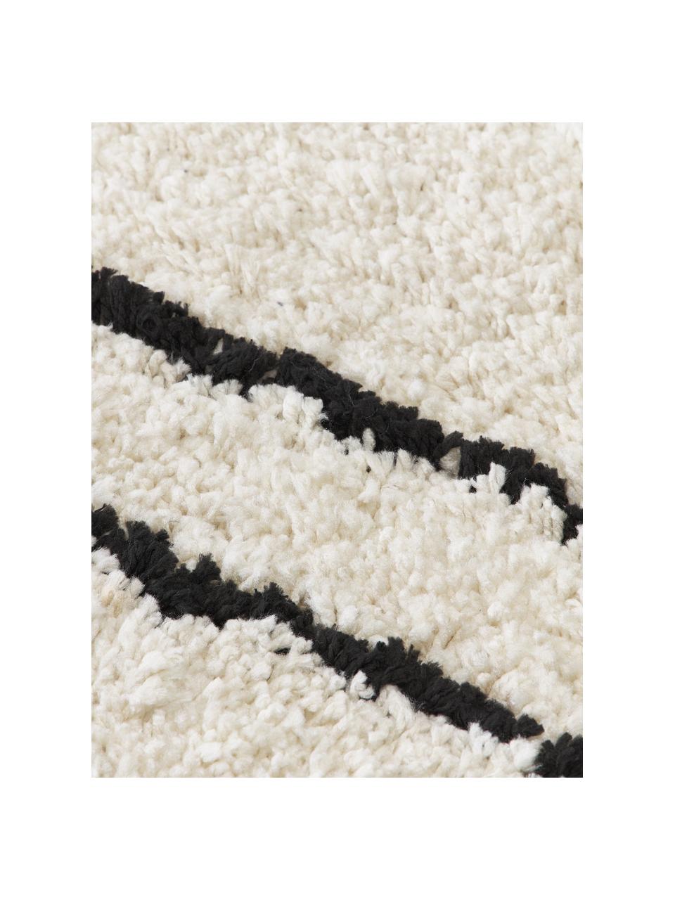 Tappeto rotondo e soffice a pelo lungo fatto a mano Dunya, Retro: 100% cotone, Beige, nero, Ø 140 cm