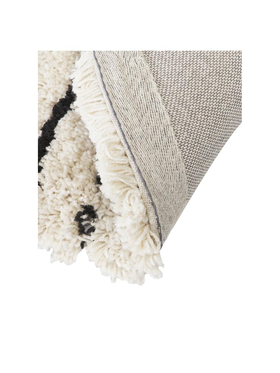 Runder flauschiger Hochflor-Teppich Dunya, handgetuftet, Flor: 100% Polyester, Beige, Schwarz, Ø 140 cm (Größe M)