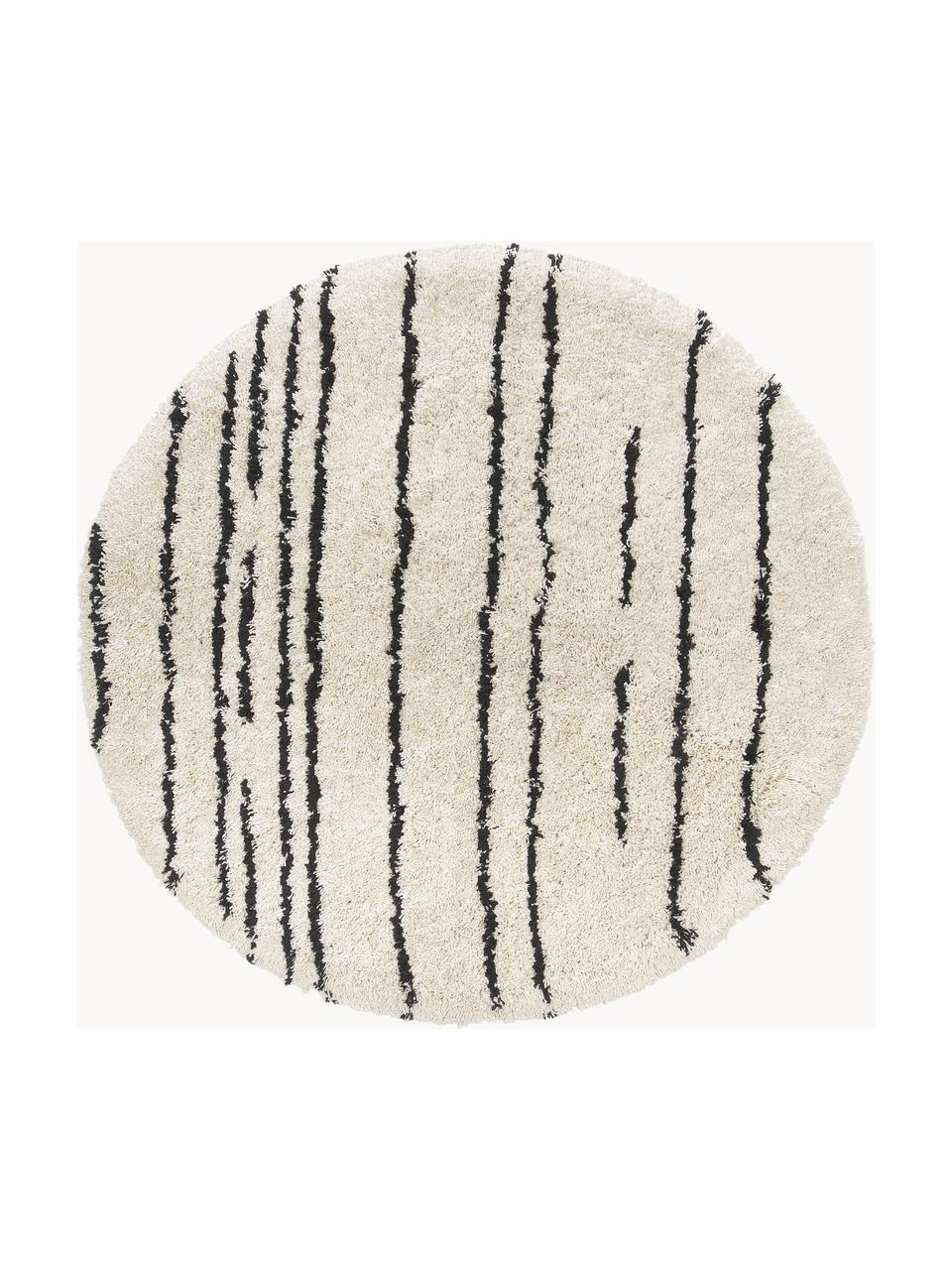 Tapis rond moelleux à poils longs Dunya, tufté main, Beige, noir, Ø 140 cm