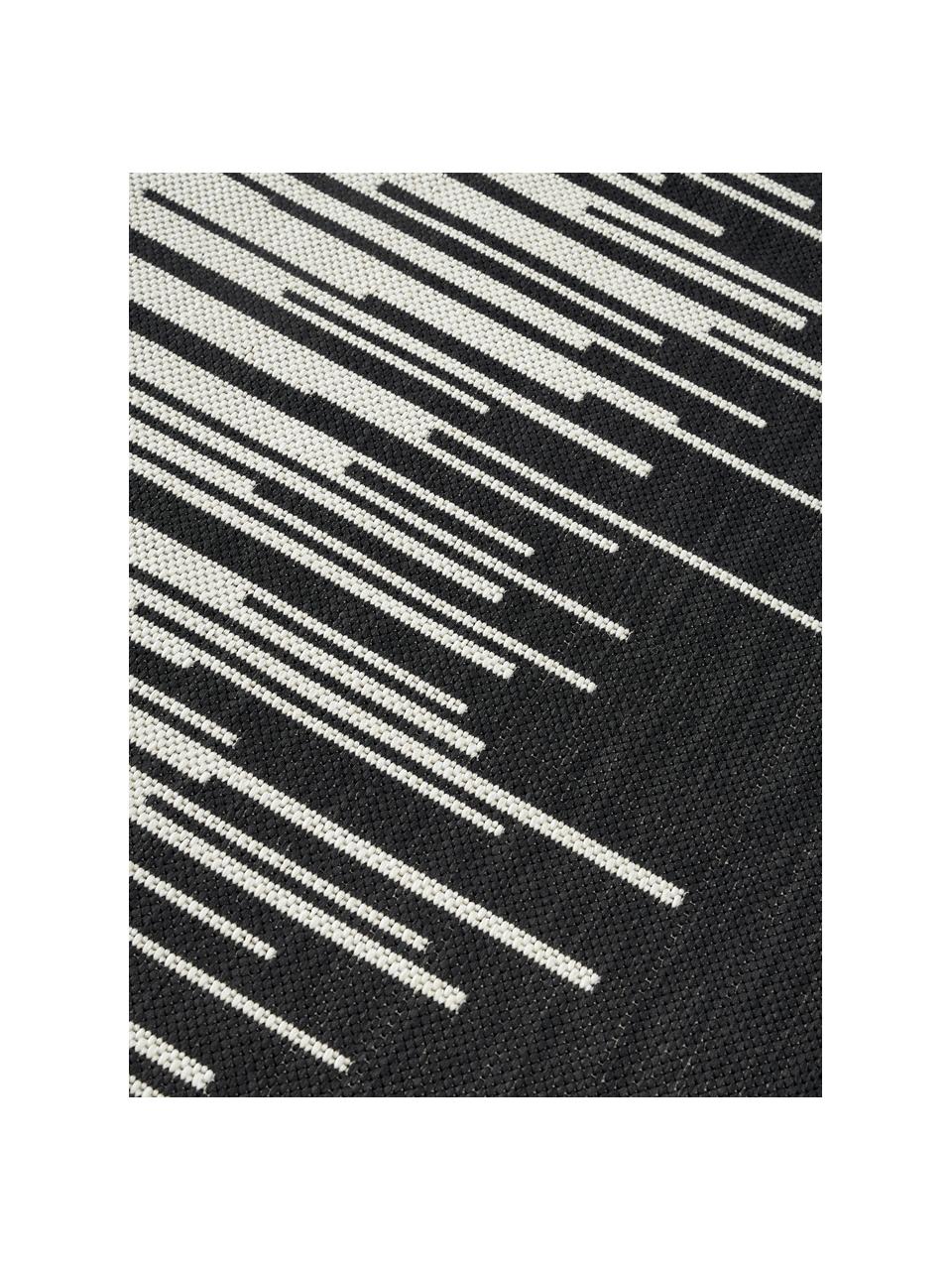In- & outdoor vloerkleed Praiano met grafisch patroon, Bovenzijde: 70% gerecycled polypropyl, Zwart, grijs, B 80 x L 150 cm (maat XS)