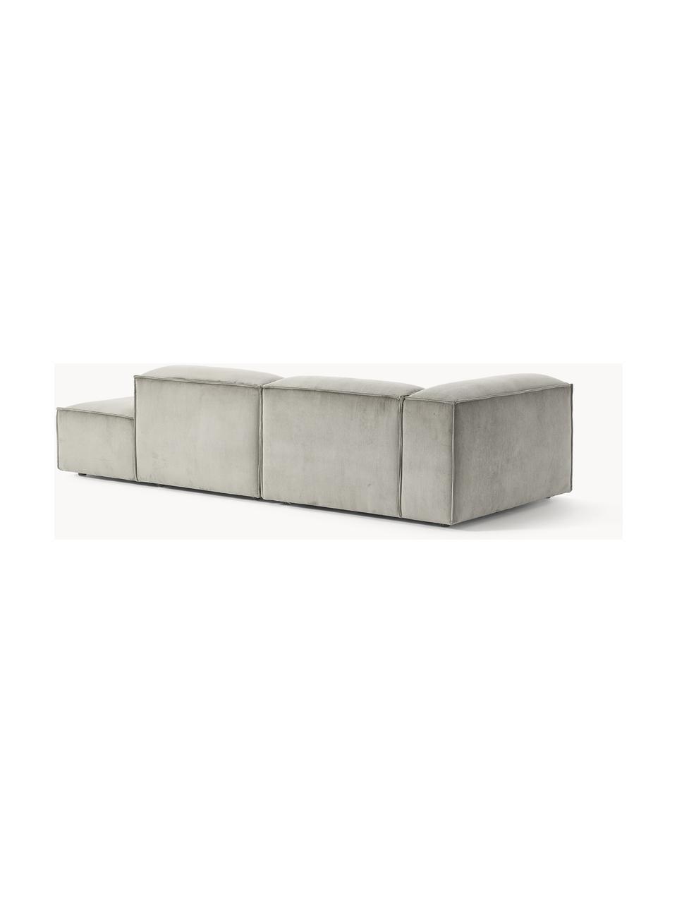 Chaise longue componibile in velluto a coste Lennon, Rivestimento: velluto a coste (92% poli, Struttura: legno di pino massiccio, , Piedini: plastica Questo prodotto , Velluto a coste grigio, Larg. 269 x Prof. 119 cm, schienale a destra