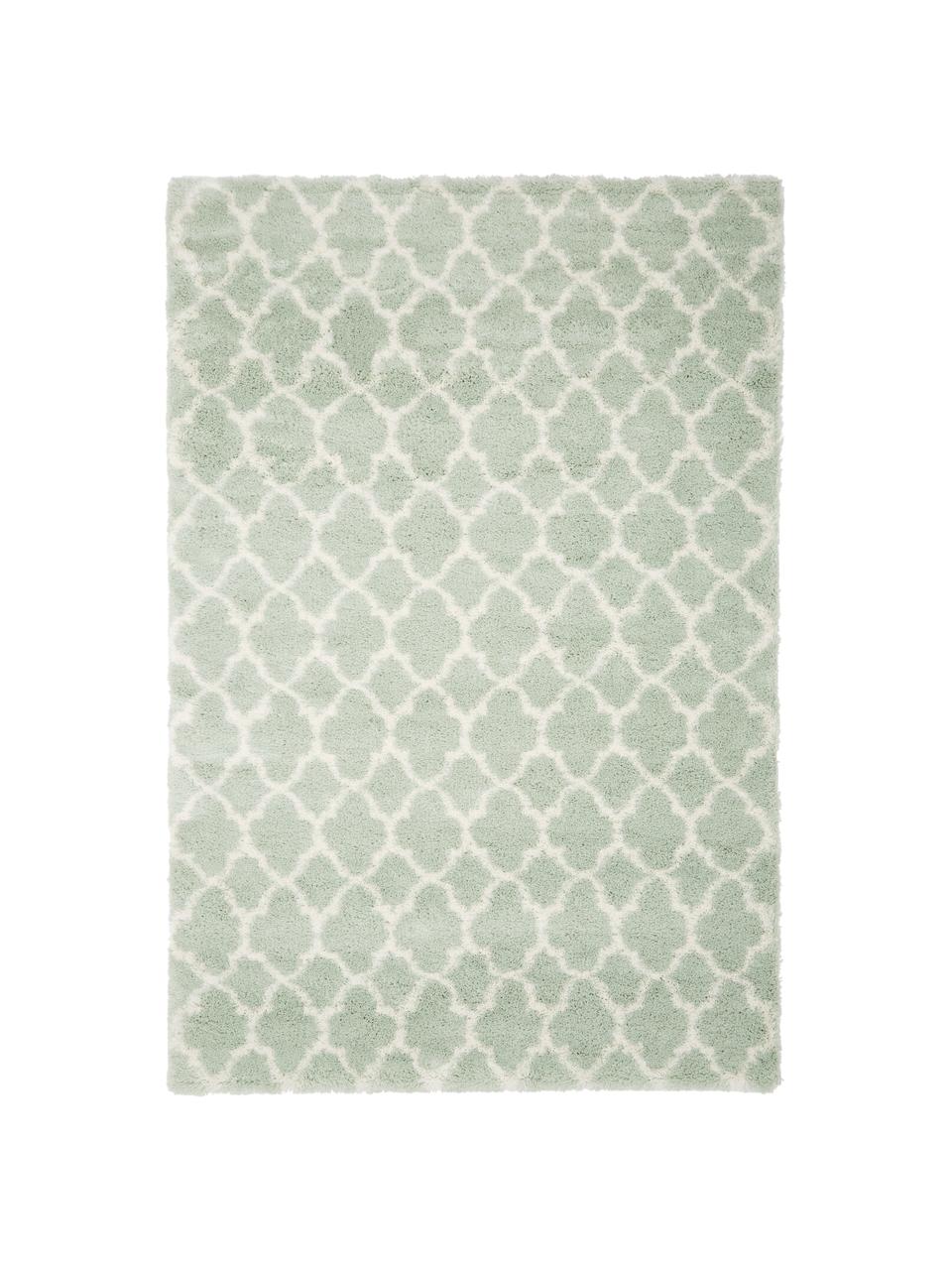 Tappeto a pelo lungo verde menta/crema Mona, Retro: 78% juta, 14% cotone, 8% , Verde menta, Larg. 200 x Lung. 300 cm (taglia L)