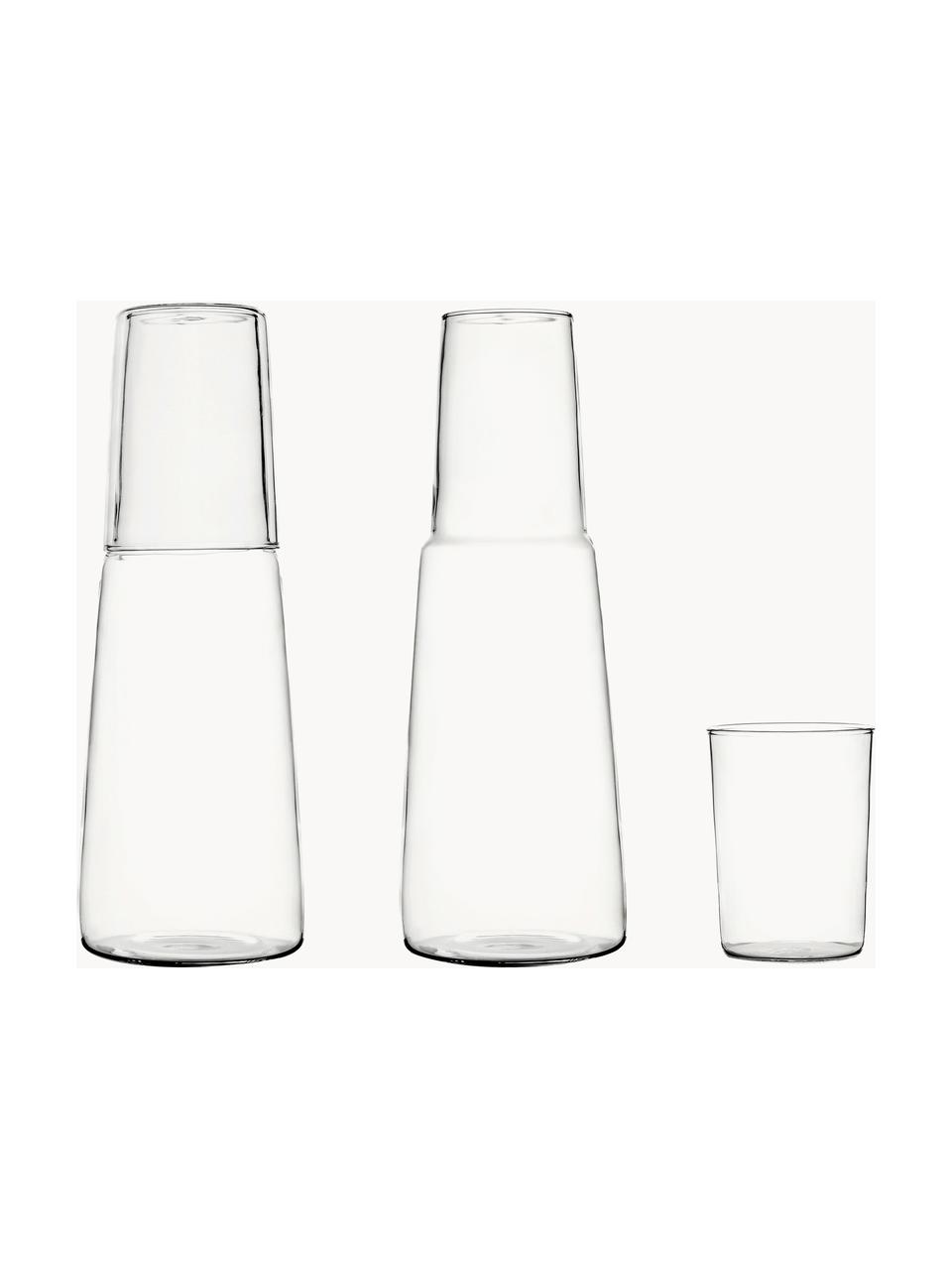 Ręcznie wykonany komplet karafki ze szklanką Torre, 2 elem., Szkło borokrzemowe, Transparentny, Komplet z różnymi rozmiarami