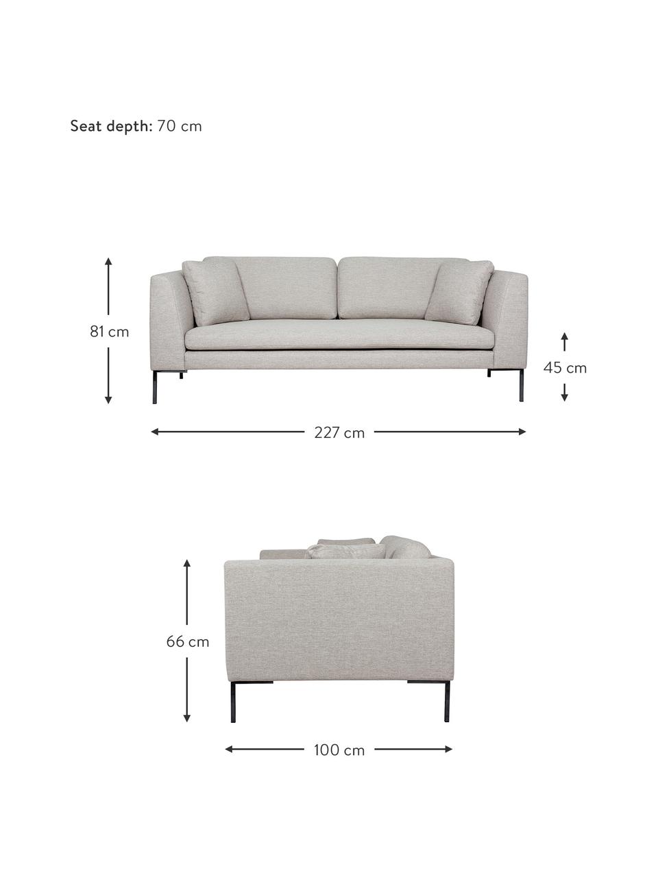 Bank Emma (3-zits) met metalen poten, Bekleding: polyester, Frame: massief grenenhout, FSC-g, Poten: gepoedercoat metaal, Geweven stof beige, B 227 x D 100 cm