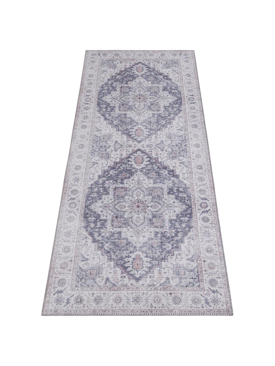 Passatoia vintage Anthea, 100% poliestere, Malva, grigio argento, Larg. 80 x Lung. 200 cm