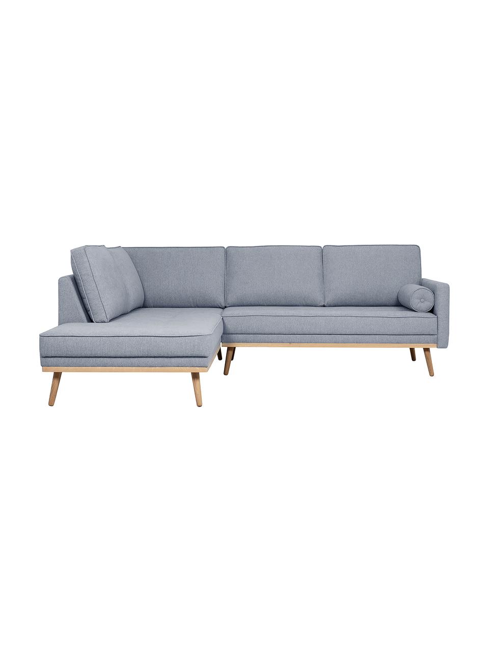 Ecksofa Saint (3-Sitzer) in Blaugrau mit Eichenholz-Füßen, Bezug: Polyester Der hochwertige, Gestell: Massives Kiefernholz, Spa, Webstoff Blaugrau, B 243 x T 220 cm