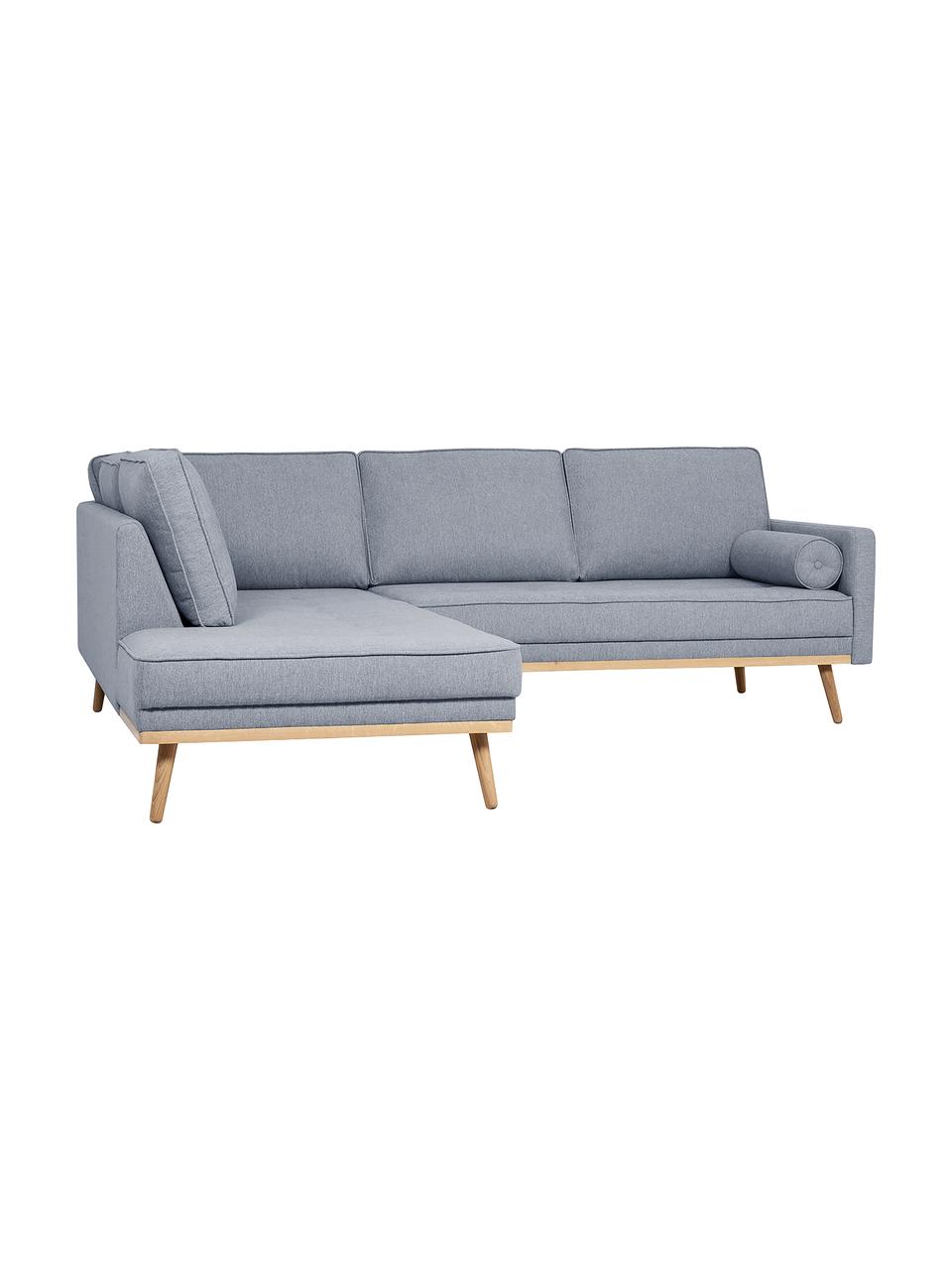 Divano angolare 3 posti in tessuto blu grigio Saint, Rivestimento: poliestere 50.000 cicli d, Struttura: legno di pino massiccio, , Tessuto blu grigio, Larg. 243 x Prof. 220 cm