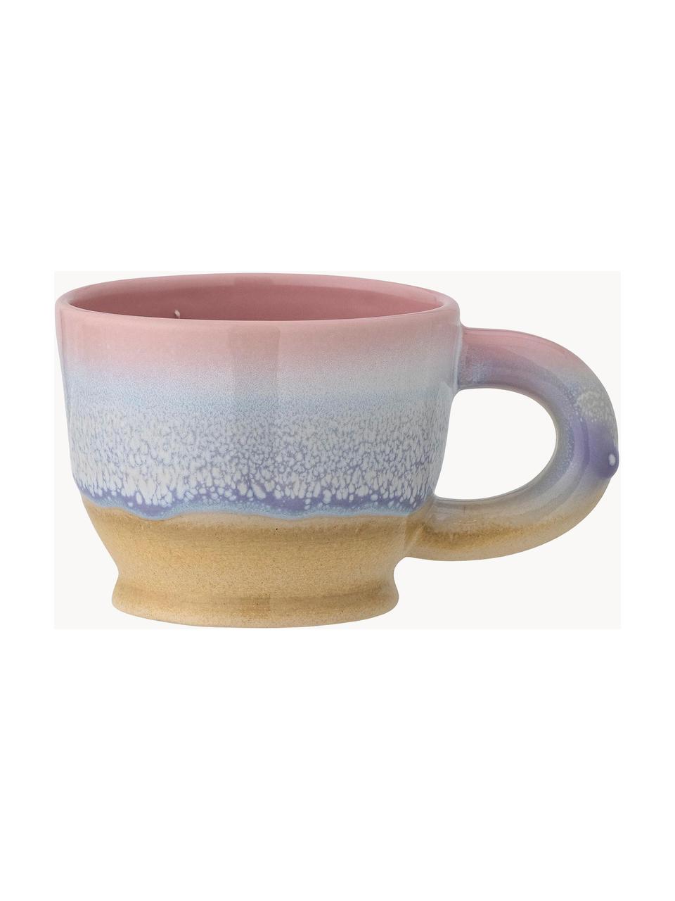 Tazas artesanales con esmalte reactivo Safie, 4 uds., Gres, Tonos rosas y lilas, ocre, Ø 10 x Al 8 cm, 300 ml