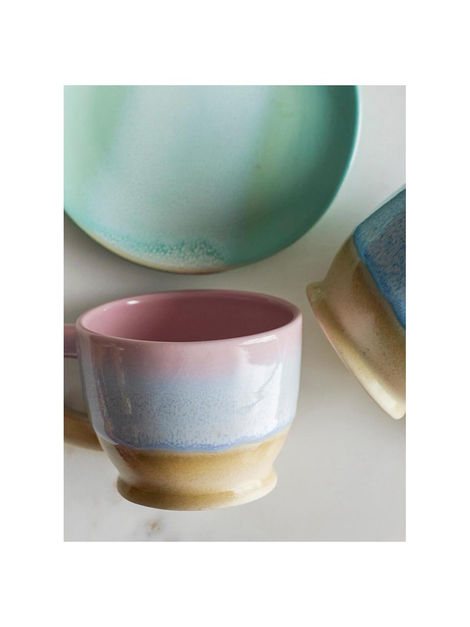 Handgemaakte mokken Safie met reactief glazuur, 4 stuks, Keramiek, Roze- en lila tinten, oker, Ø 10 x H 8 cm, 300 ml