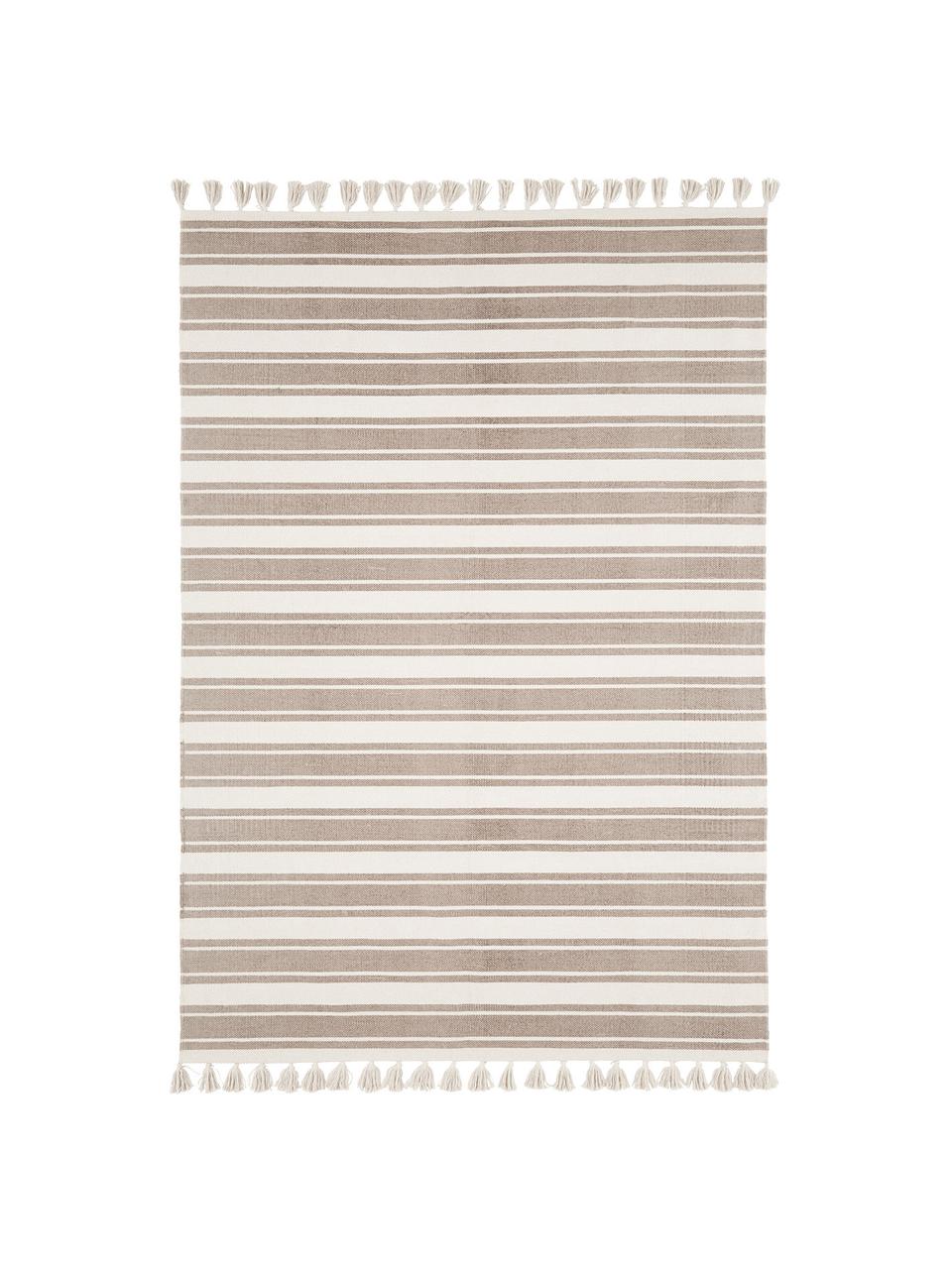 Ręcznie tkany dywan z bawełny z chwostami Vigga, 100% bawełna, Taupe, beżowy, S 160 x D 230 cm (Rozmiar M)