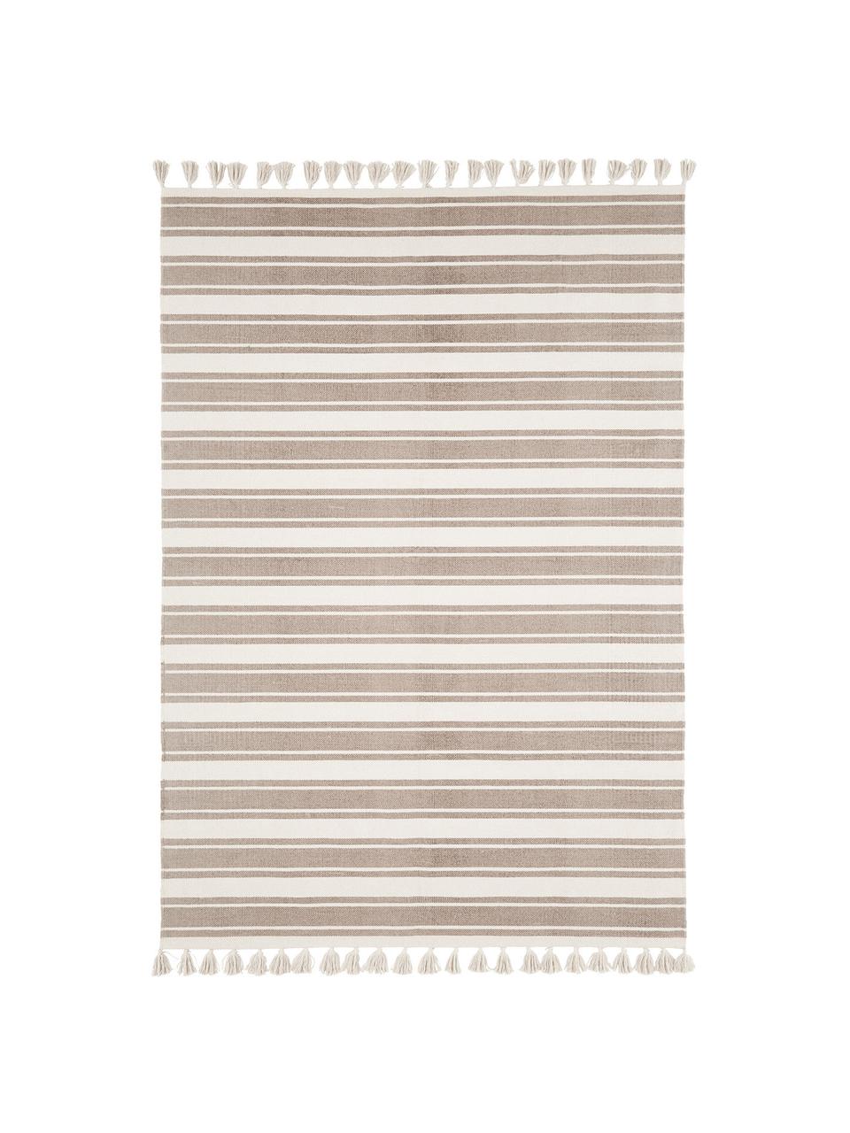 Tapis rayé beige blanc tissé main Malte, 100 % coton, Taupe, beige, larg. 160 x long. 230 cm (taille M)