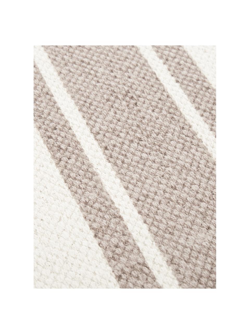 Tapis rayé beige blanc tissé main Malte, 100 % coton, Taupe, beige, larg. 160 x long. 230 cm (taille M)