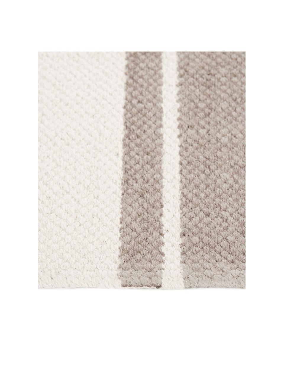 Tapis rayé beige blanc tissé main Malte, 100 % coton, Taupe, beige, larg. 160 x long. 230 cm (taille M)