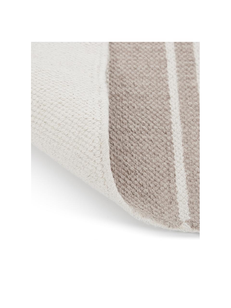 Tapis rayé beige blanc tissé main Malte, 100 % coton, Taupe, beige, larg. 160 x long. 230 cm (taille M)
