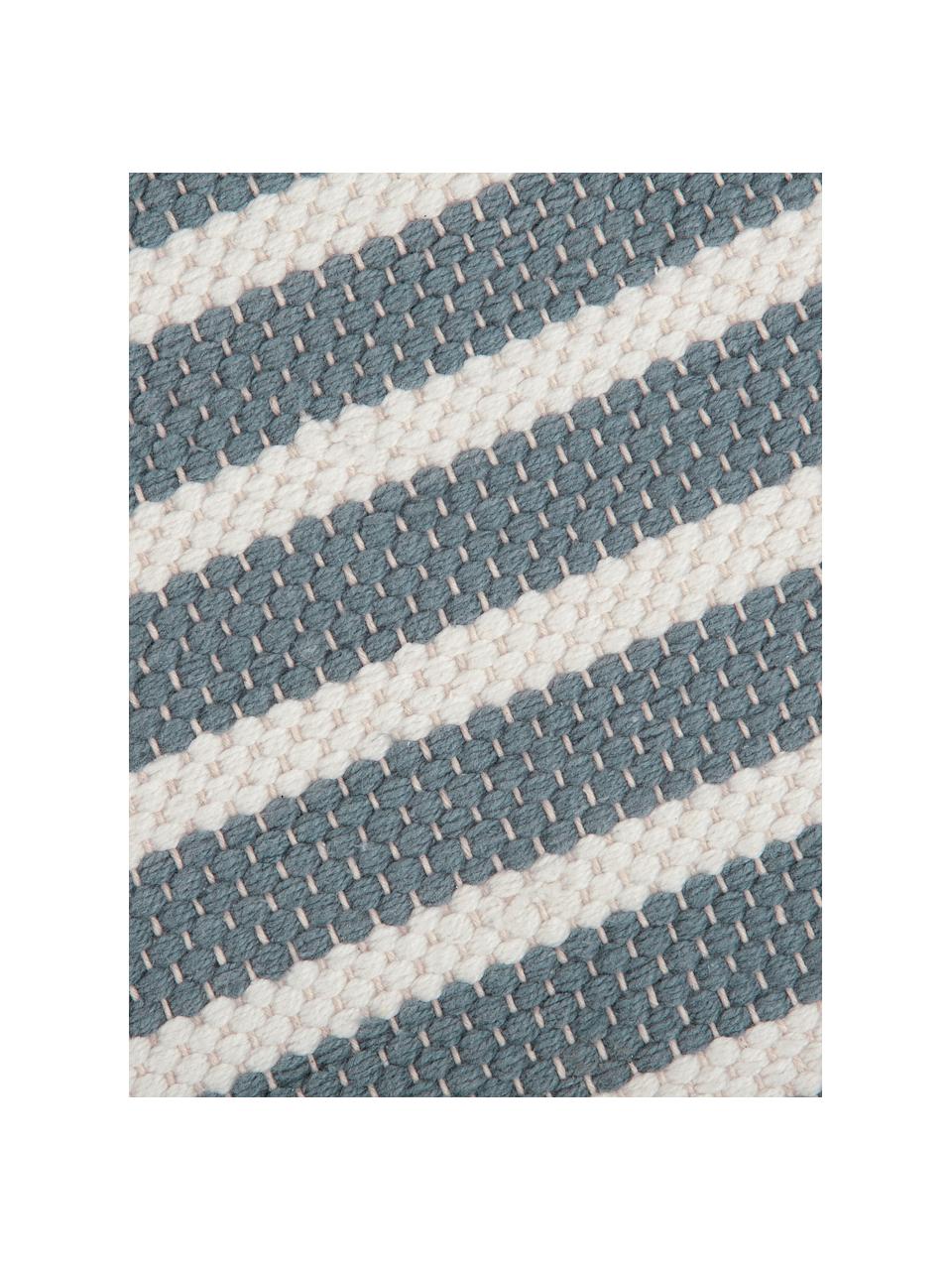 Dywanik łazienkowy z frędzlami Stripes & Structure, 100% bawełna, Niebieski, złamana biel, S 60 x D 100 cm