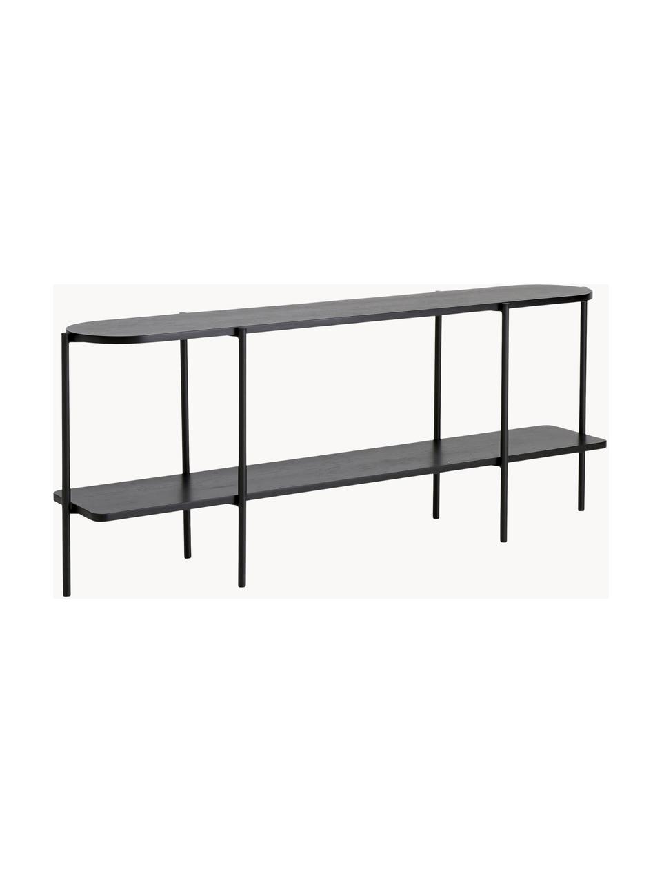 Estantería de madera y metal Gugge, Estantes: tablero de fibras de dens, Estructura: metal con pintura en polv, Negro, An 150 x Al 61 cm