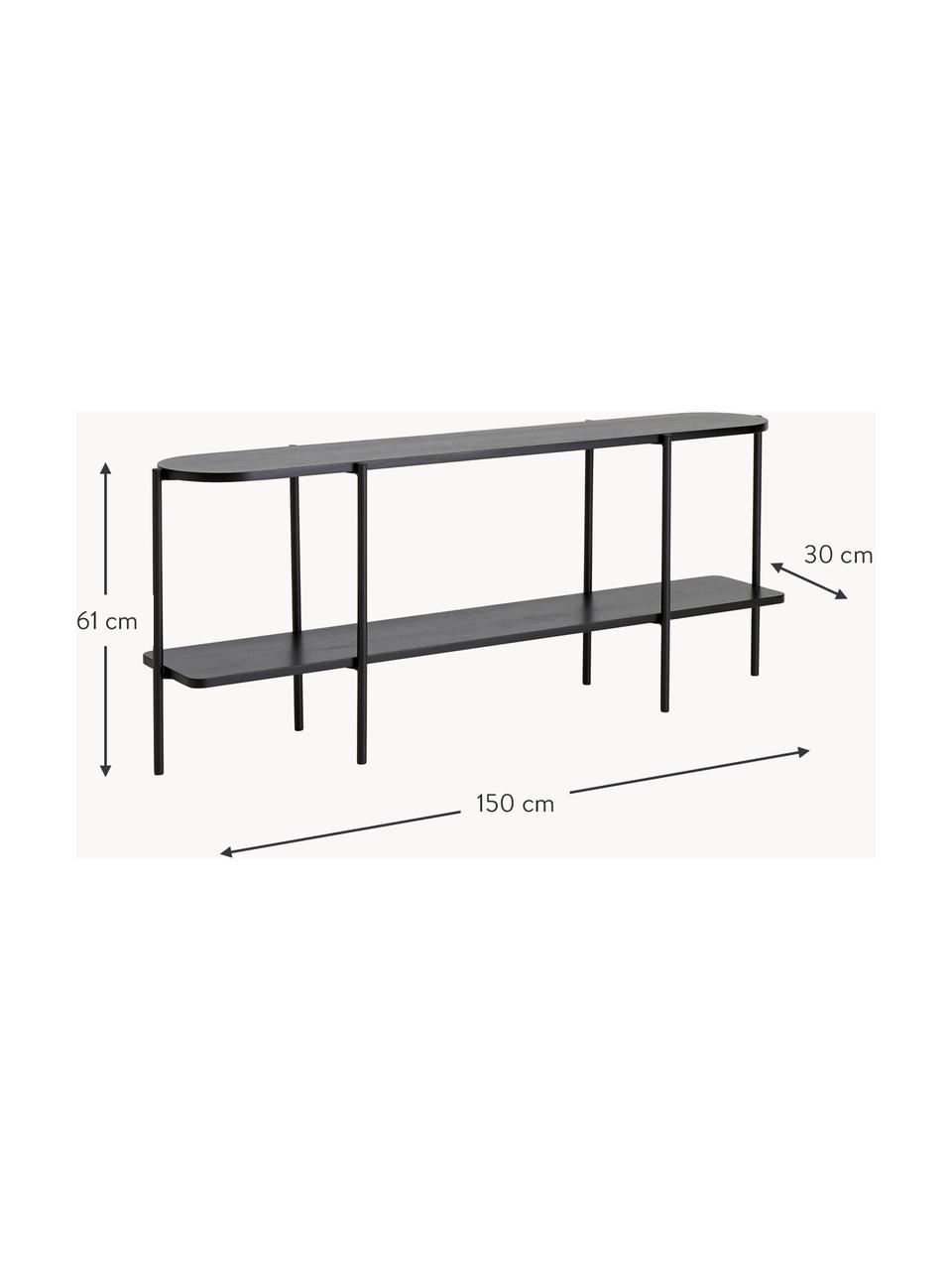 Estantería de madera y metal Gugge, Estantes: tablero de fibras de dens, Estructura: metal con pintura en polv, Negro, An 150 x Al 61 cm