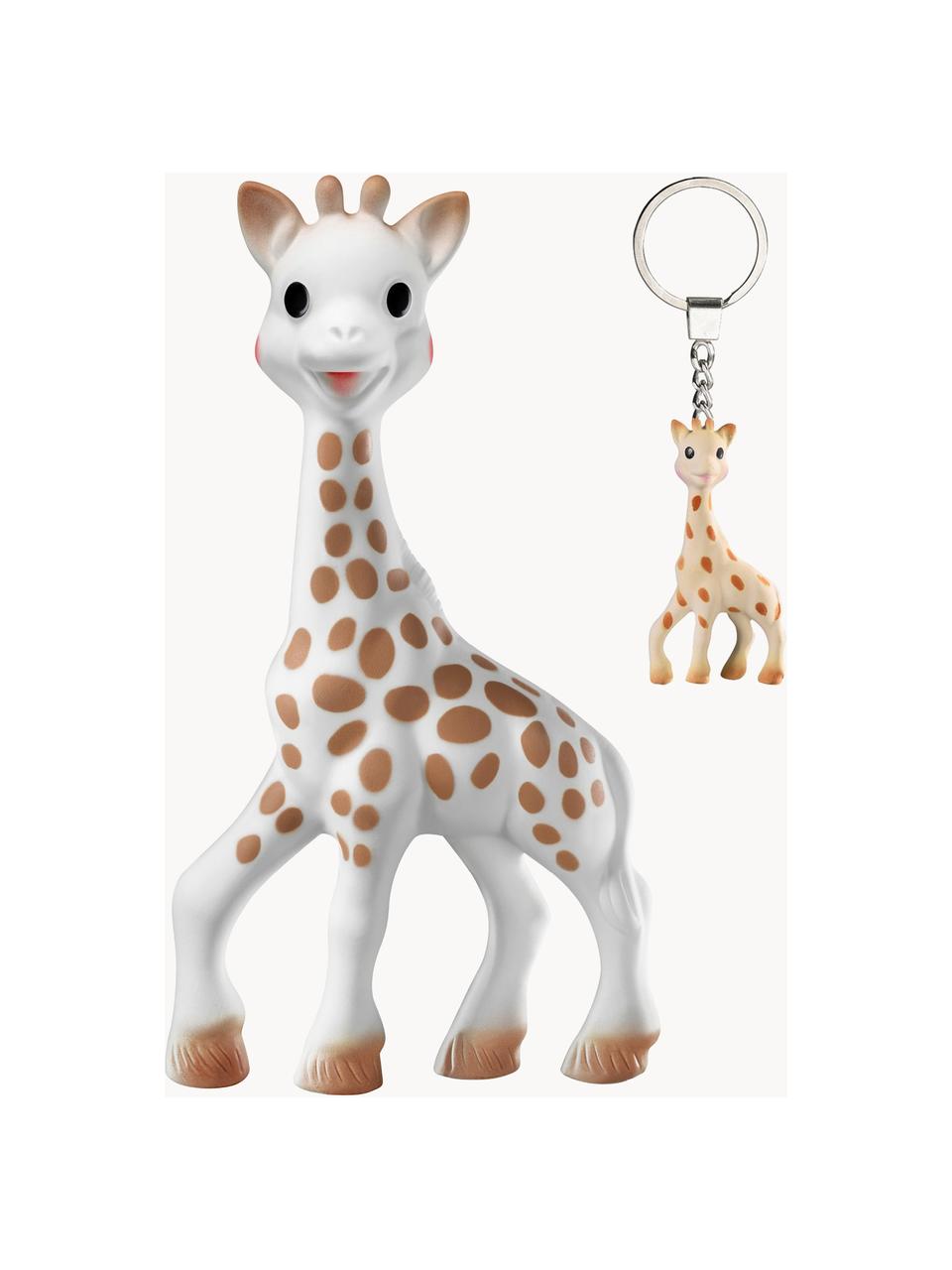 Speelgoed Sophie la girafe met sleutelhanger, 2-delig, 100% natuurlijk rubber, Wit, bruin, Set met verschillende formaten