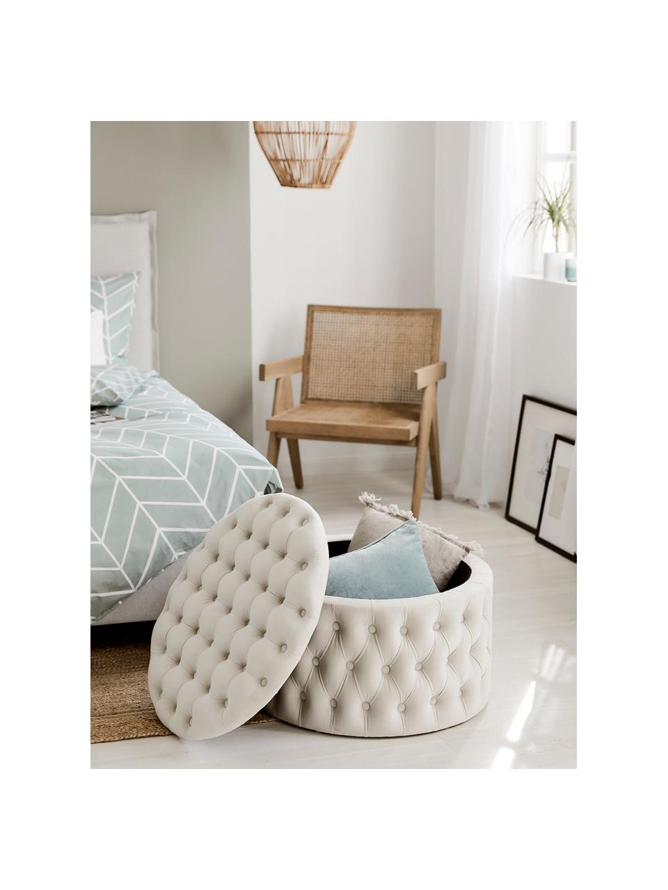 Puf grande de terciopelo Chiara, con espacio de almacenamiento, Tapizado: terciopelo (poliéster) Al, Estructura: madera de eucalipto, Terciopelo blanco crema, Ø 70 x Al 42 cm