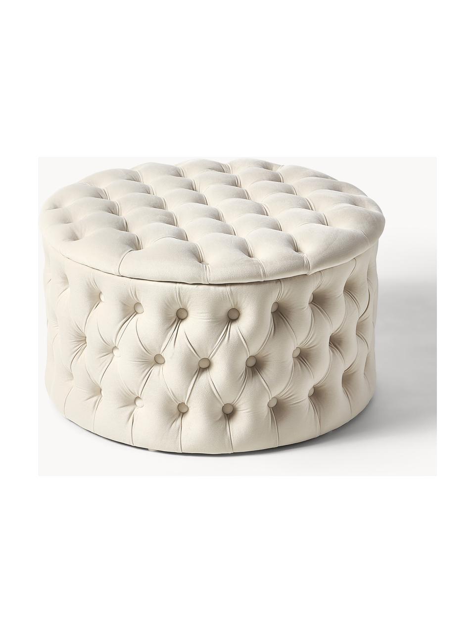 Grand pouf en velours avec rangement Chiara, Velours beige clair, Ø 70 x haut. 42 cm