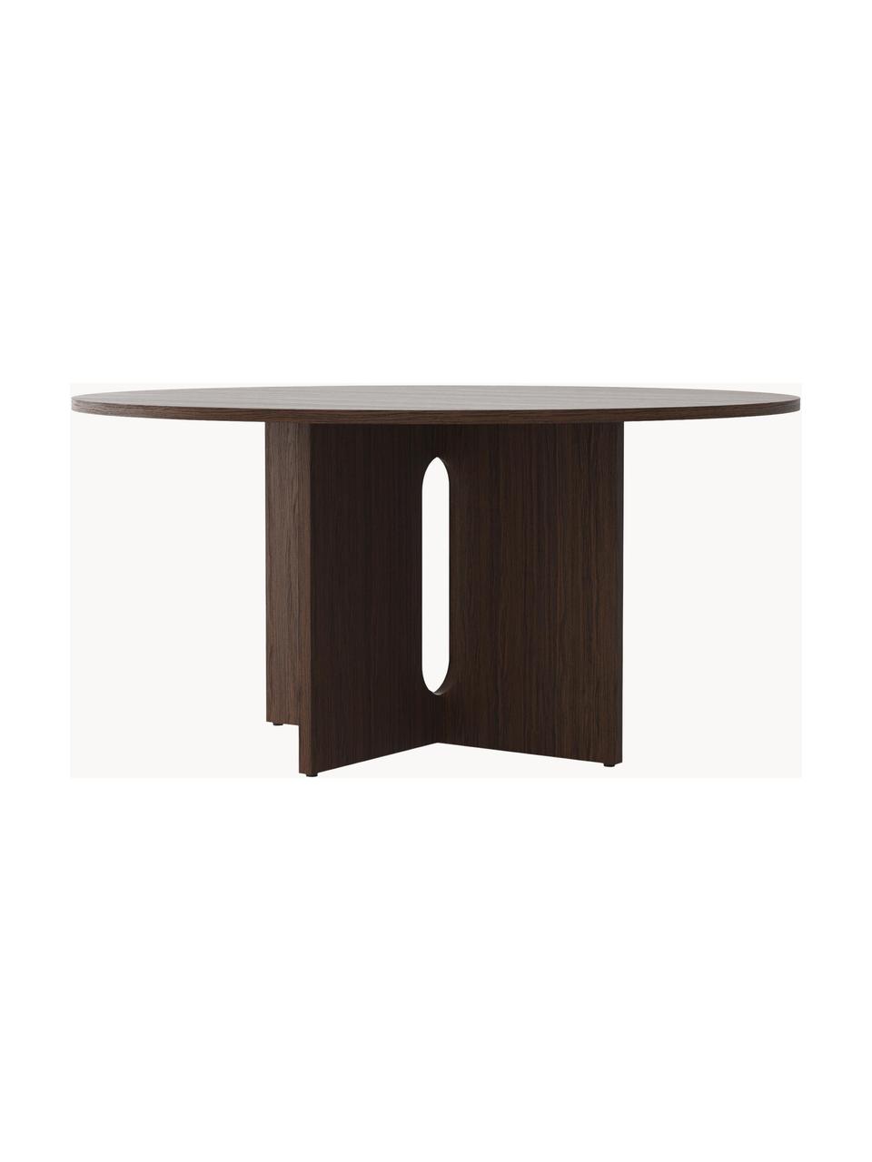 Mesa de comedor en roble oscuro Androgyne, tamaños diferentes, Tablero de fibras de densidad media (MDF) con chapado de roble, Madera oscura, Ø 120 cm