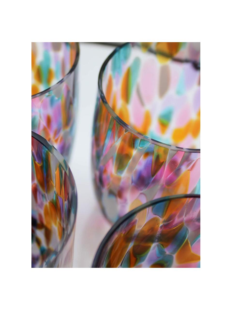 Set de vasos artesanales Splash, 6 uds., Vidrio, Multicolor, Ø 7 x Al 10 cm, 250 ml